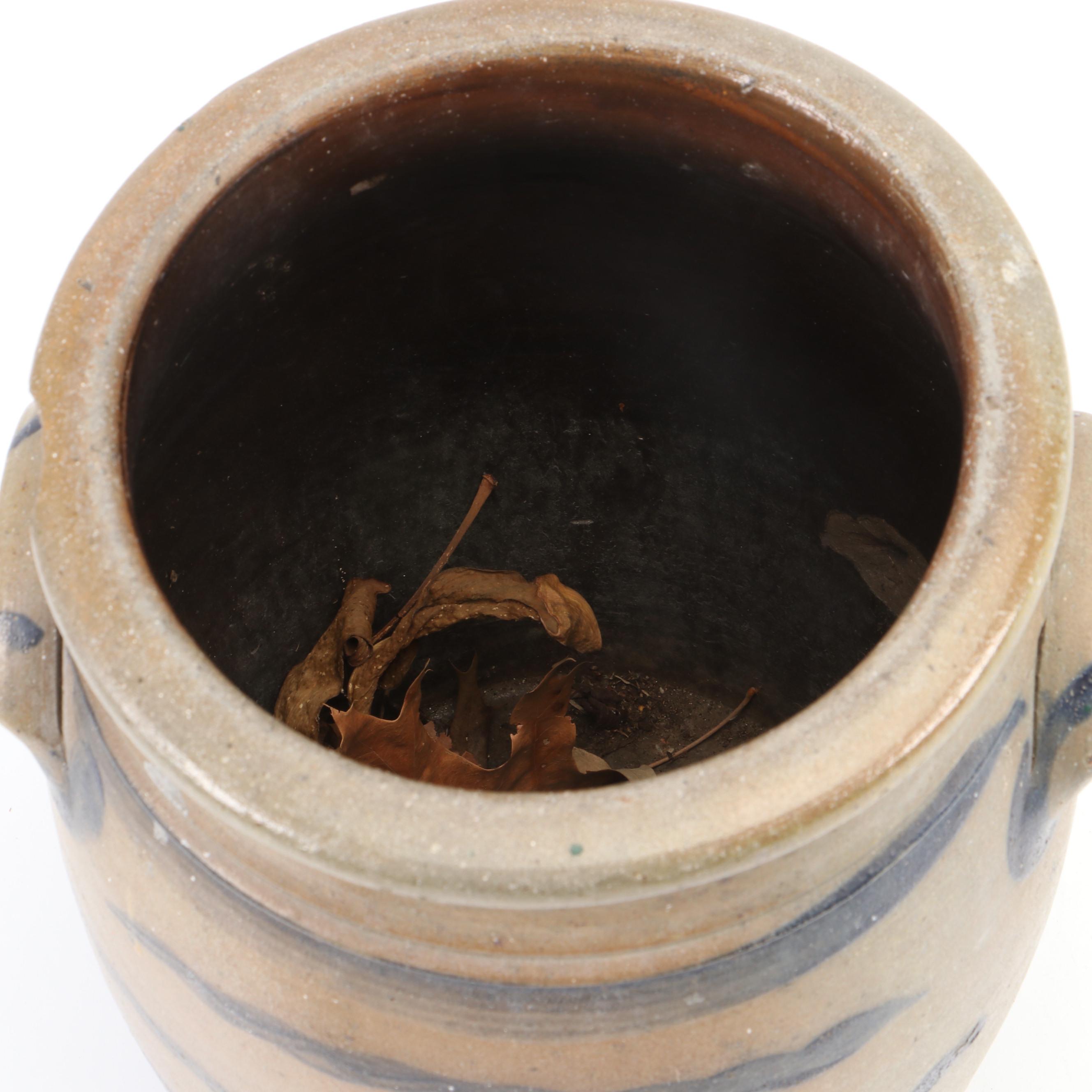 Hand-Painted Stoneware Double Handle Crock