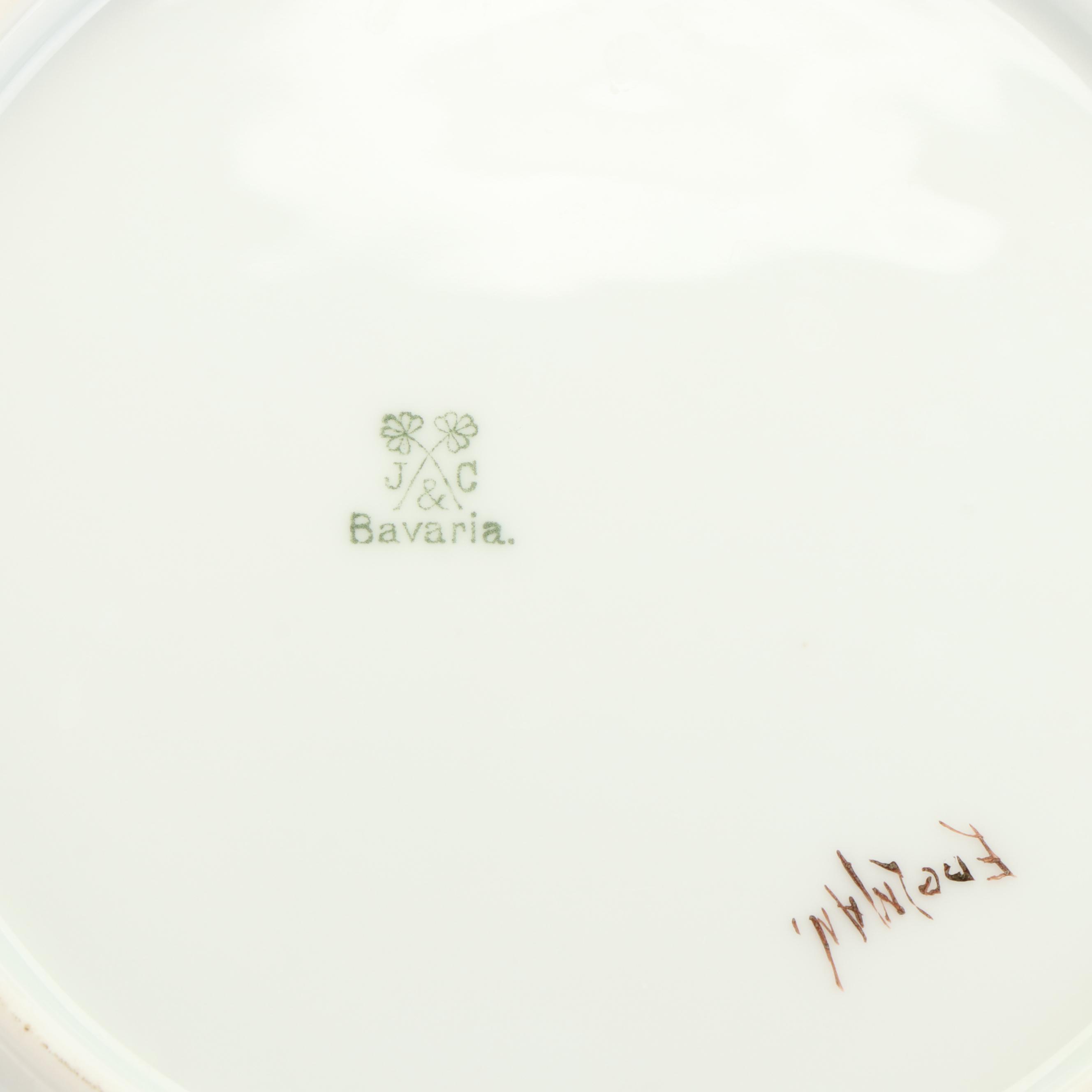 Bavarian Hand-Painted Blue Floral Gilt Porcelain Dinnerware, Early 20th C.