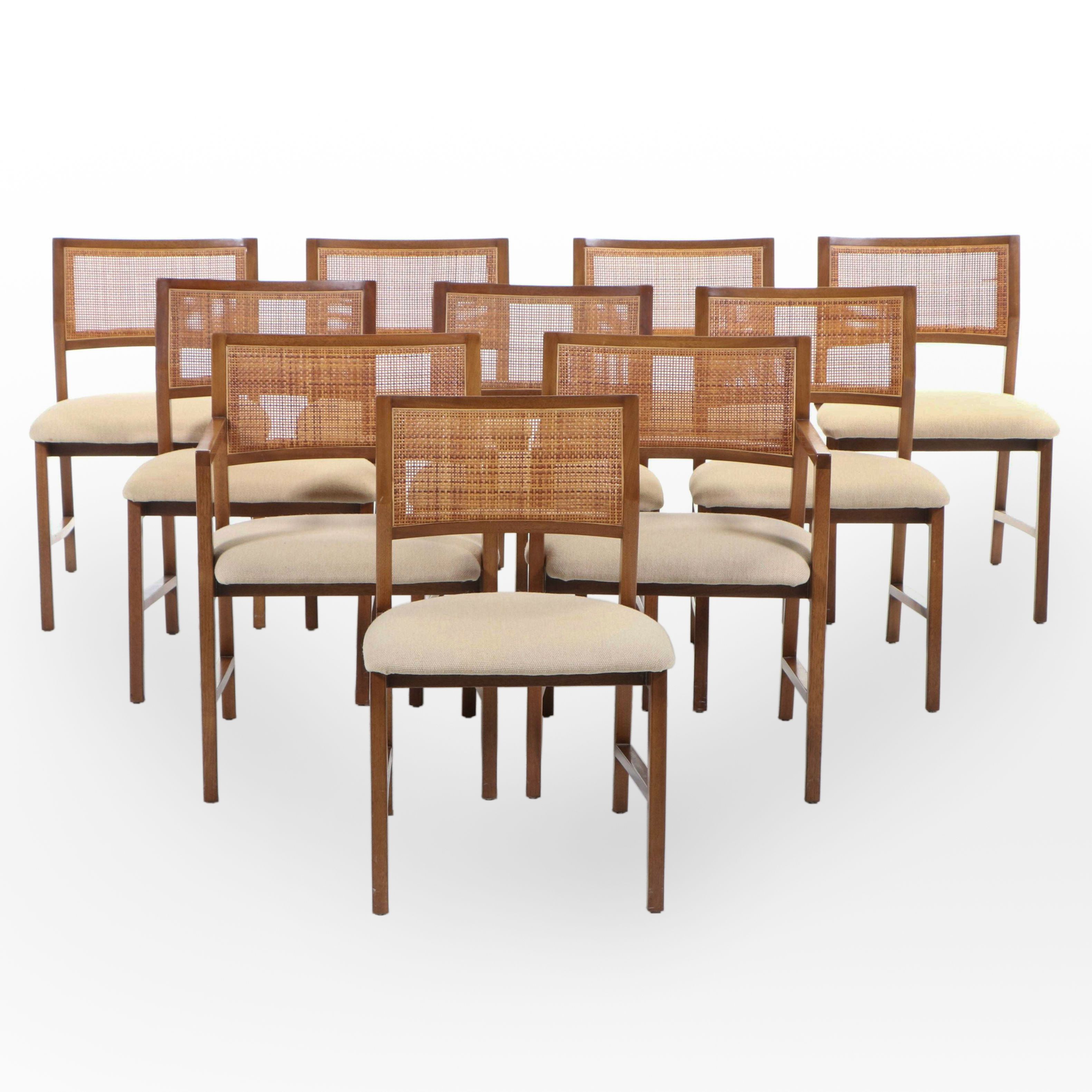 Edward Wormley for Dunbar Mid Century Modern Teak Caned-Back Dining Chairs