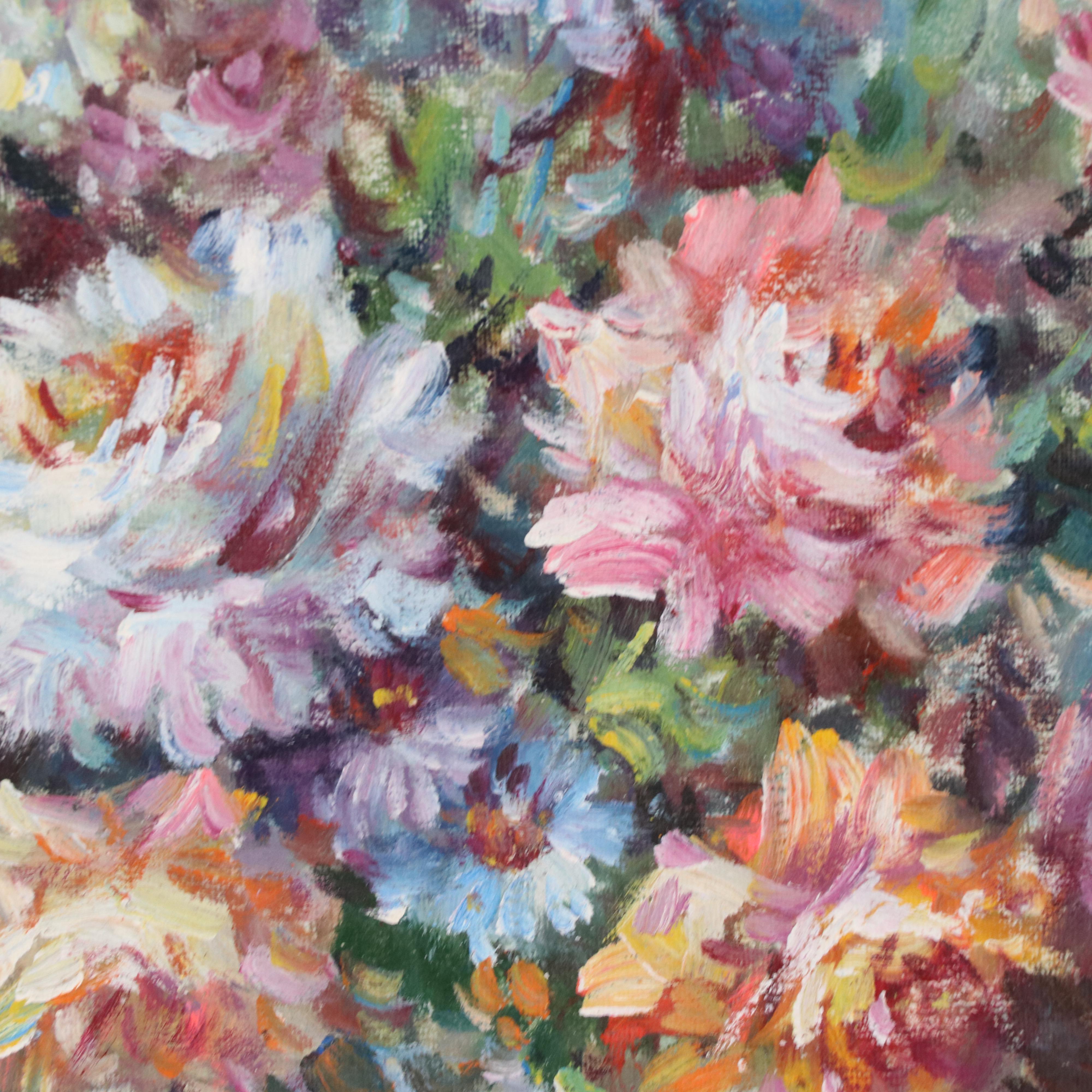 T. Denver Floral Still Life Oil Painting, Late 20th Century