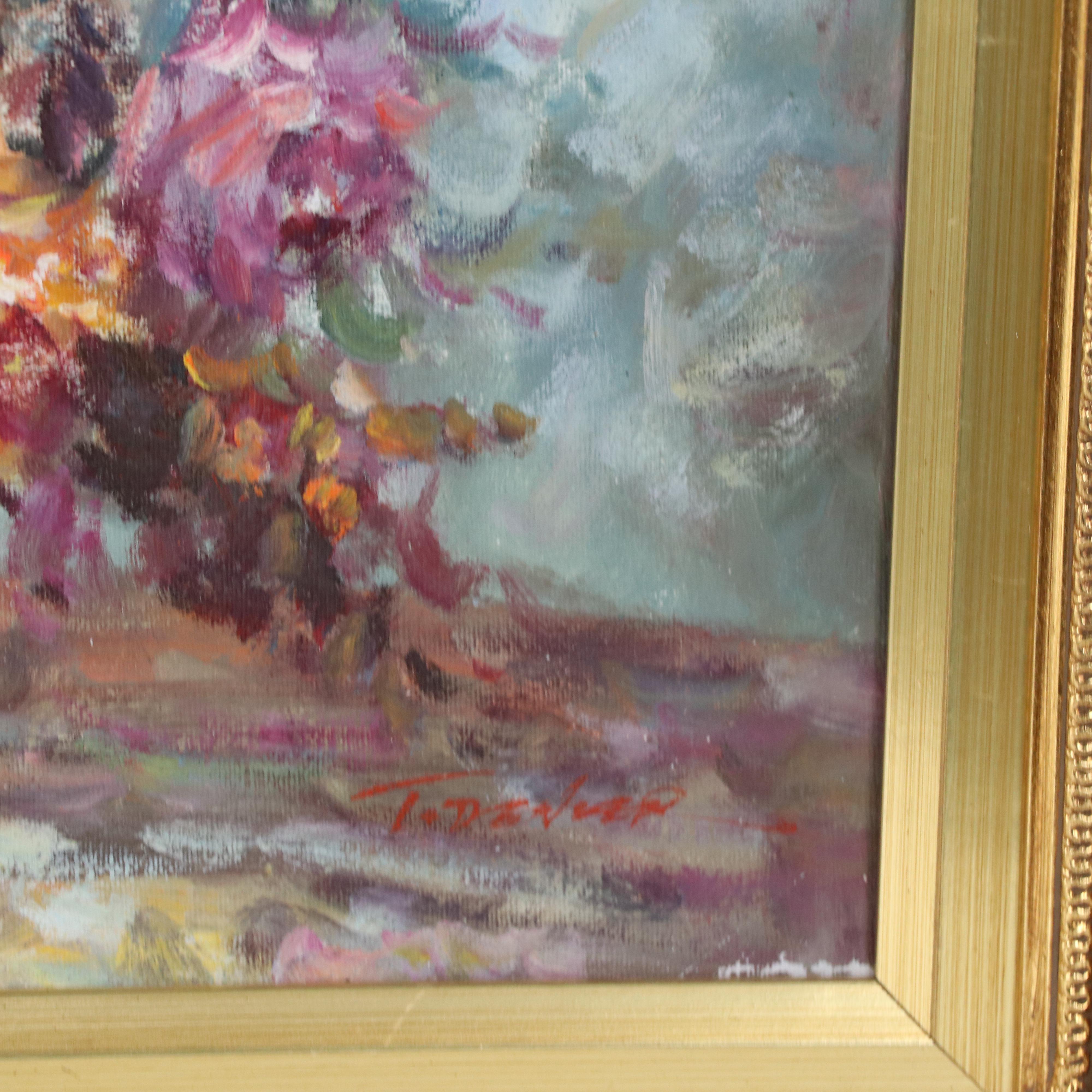 T. Denver Floral Still Life Oil Painting, Late 20th Century