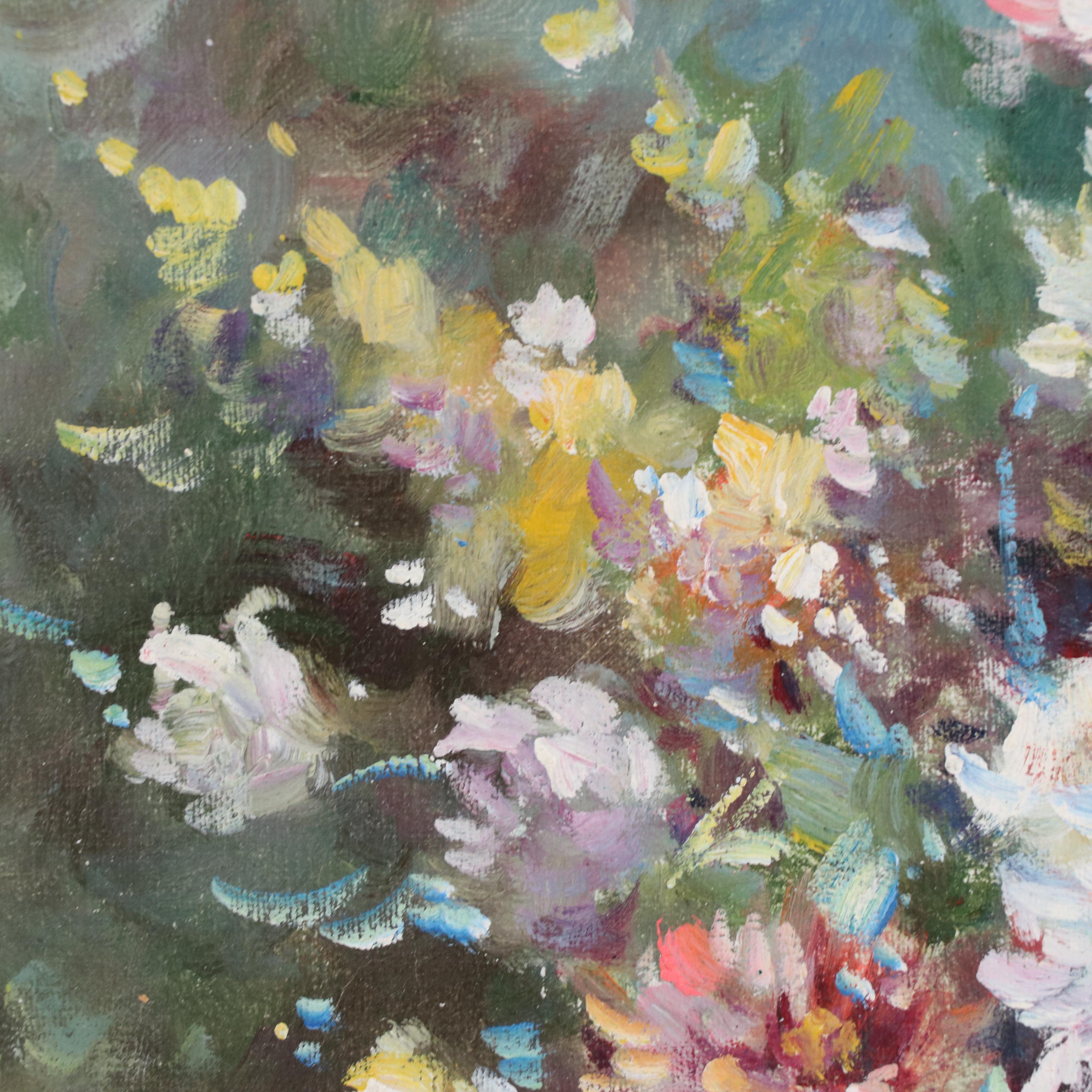 T. Denver Floral Still Life Oil Painting, Late 20th Century