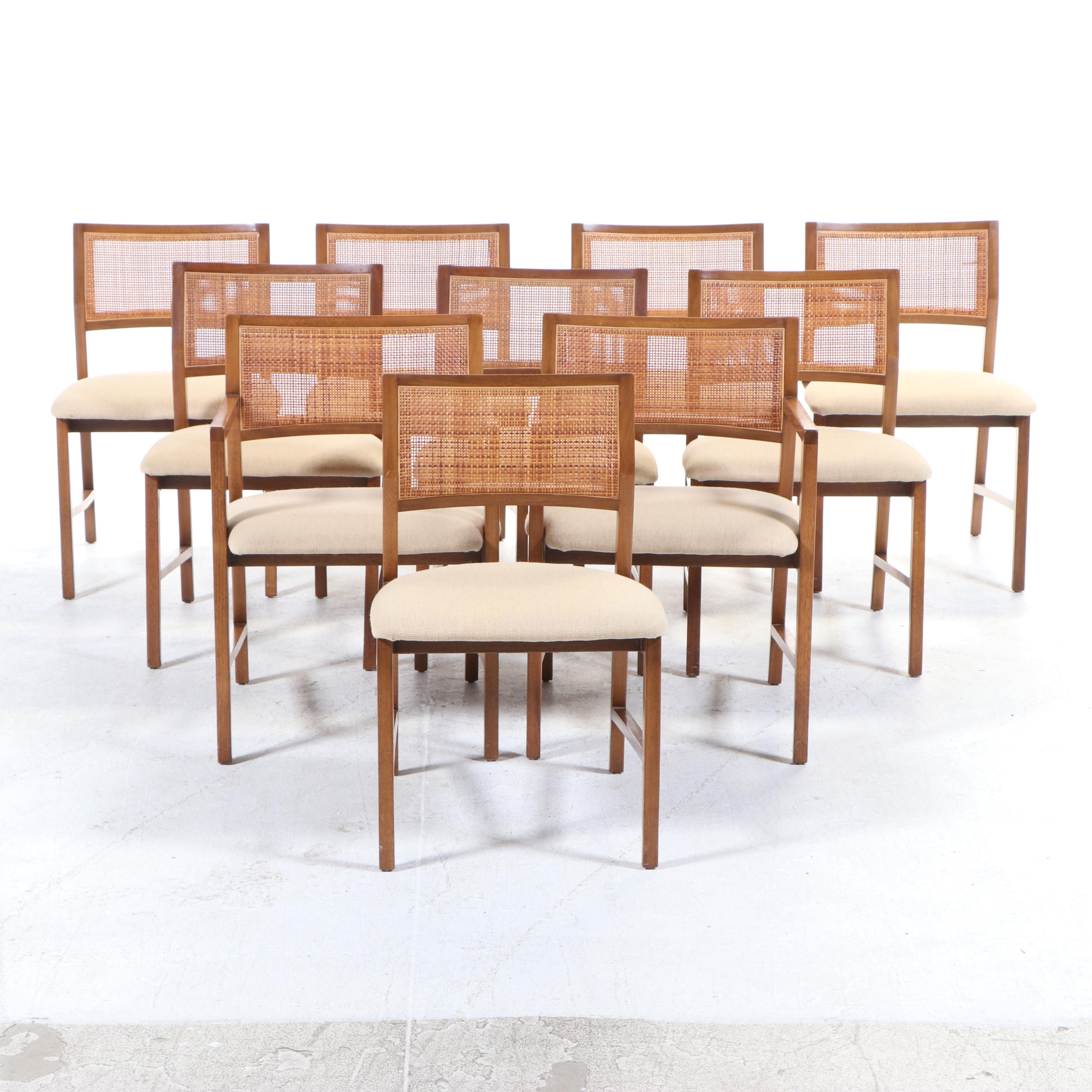 Edward Wormley for Dunbar Mid Century Modern Teak Caned-Back Dining Chairs