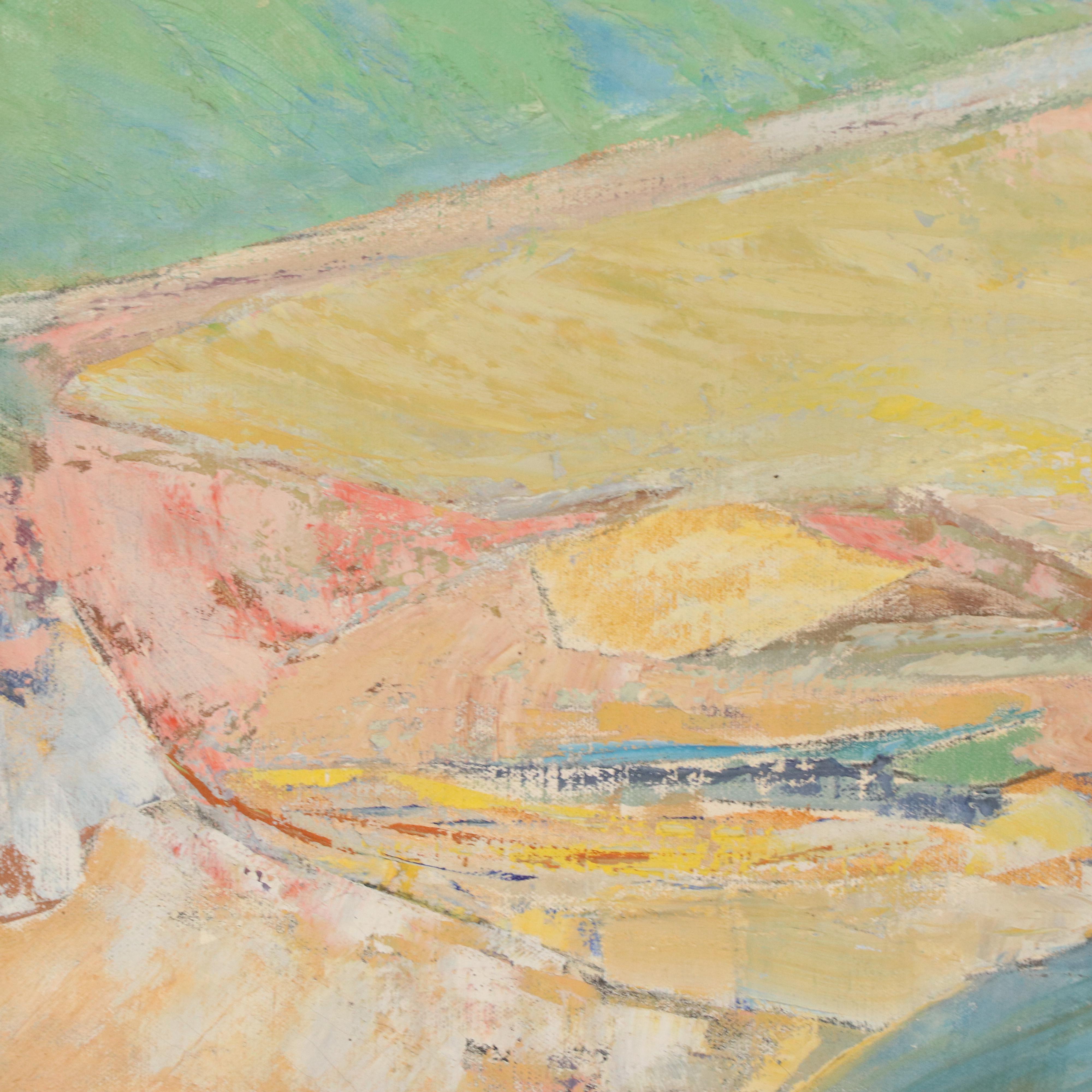 Impressionist Style Oil Painting of Aqueduct Bridge, Mid-20th Century