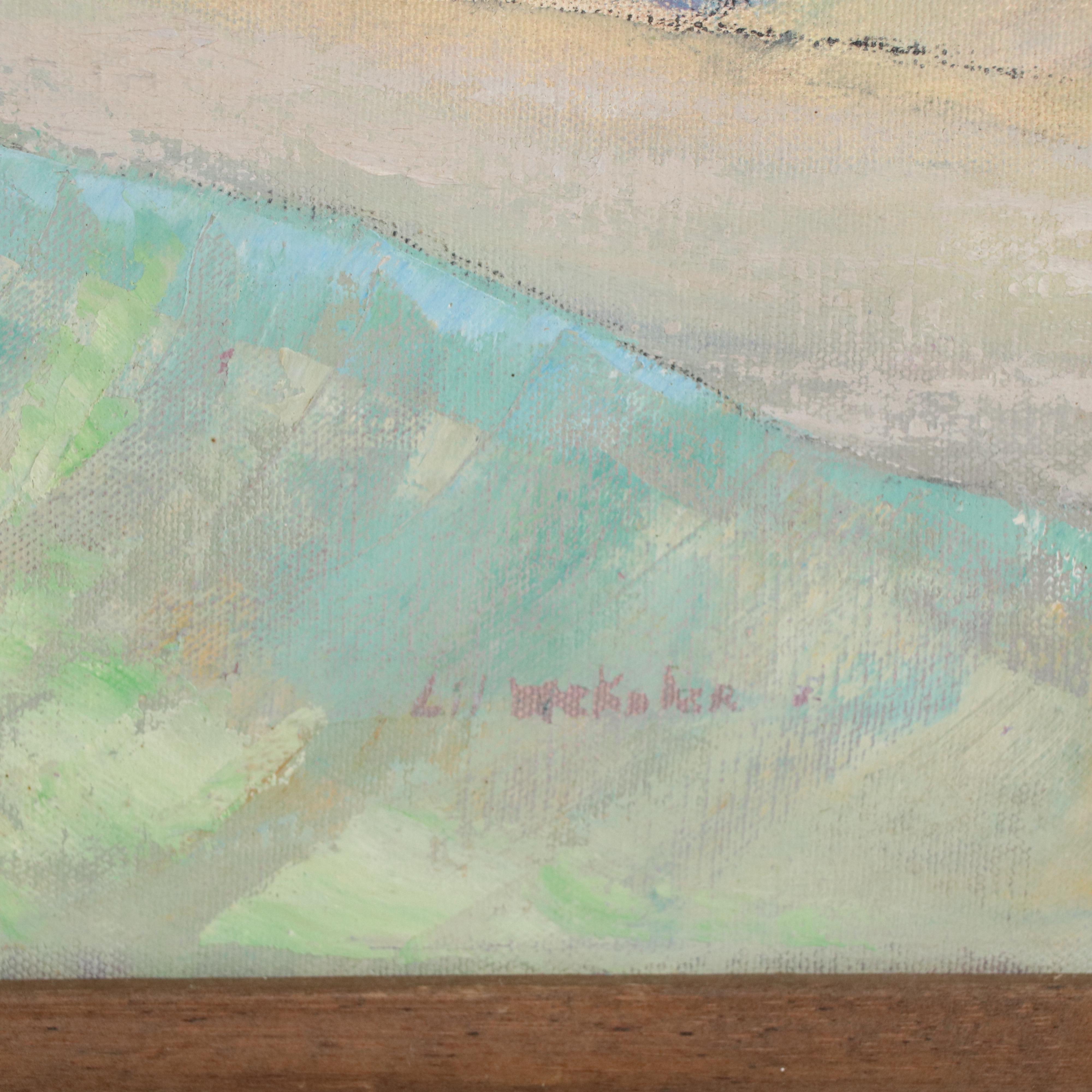 Impressionist Style Oil Painting of Aqueduct Bridge, Mid-20th Century