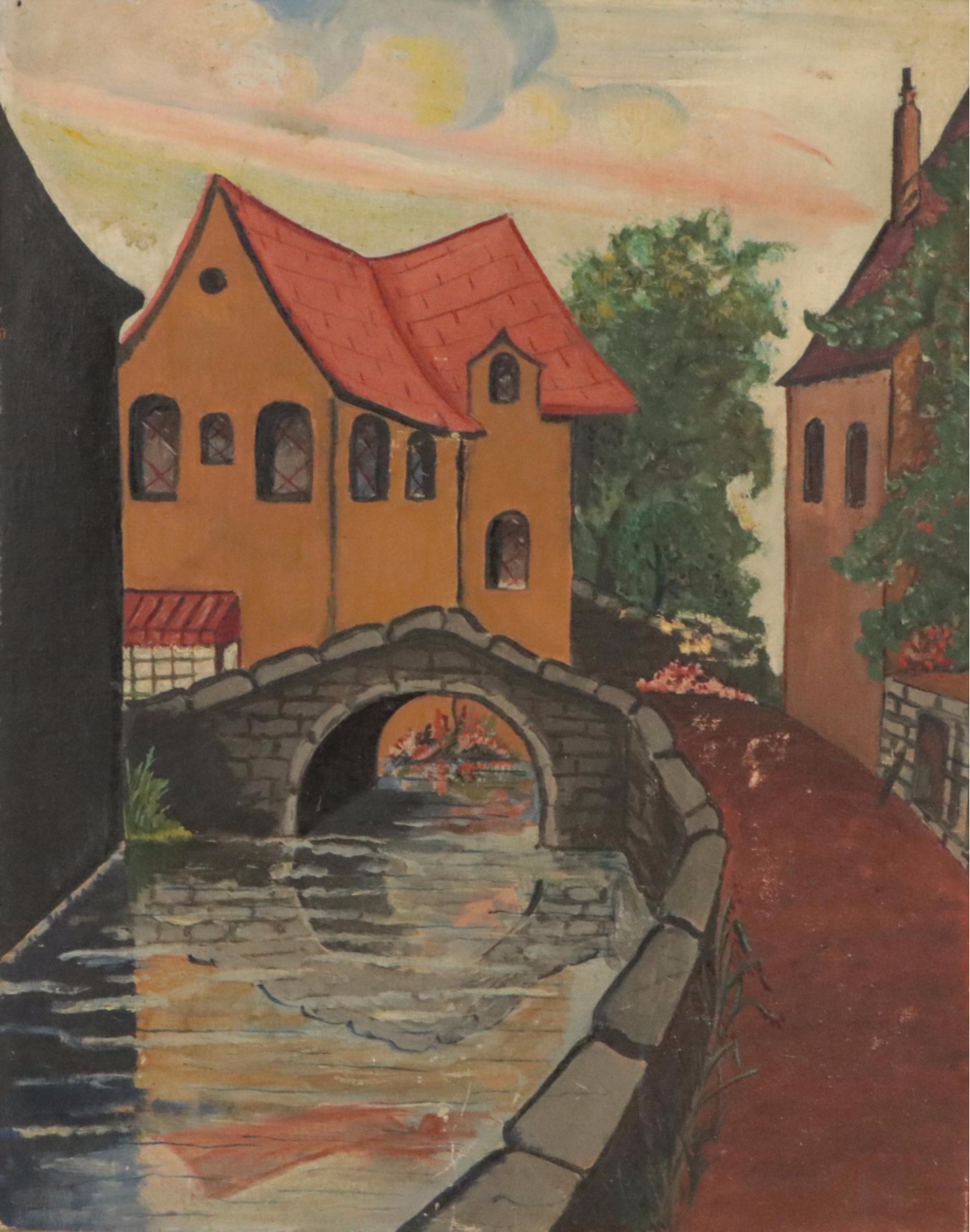 Cityscape Oil Painting of Canal Scene