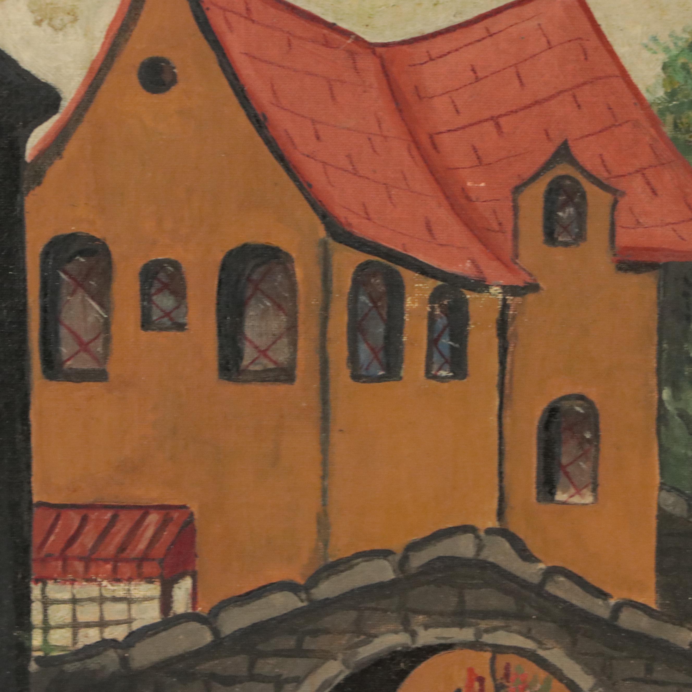 Cityscape Oil Painting of Canal Scene