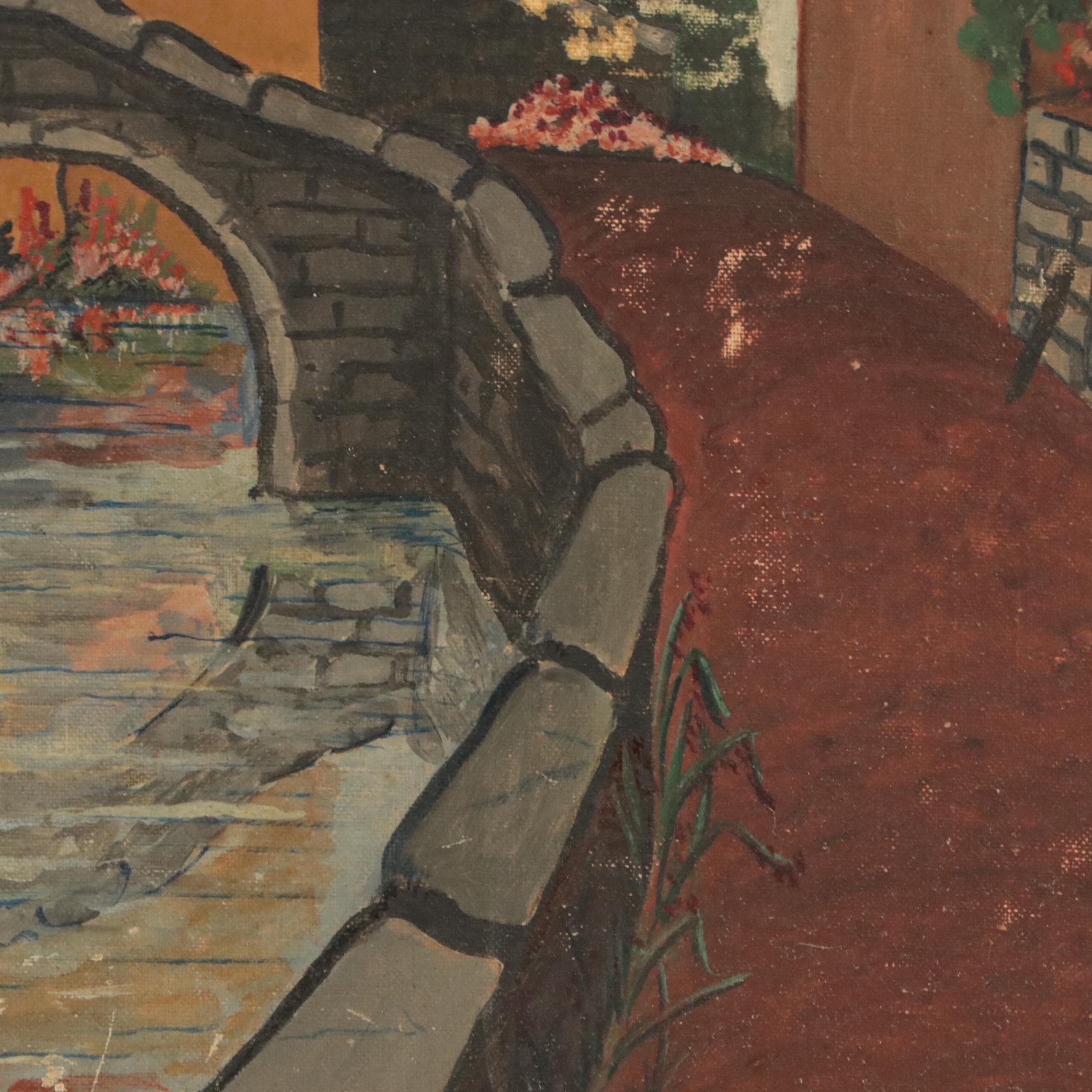 Cityscape Oil Painting of Canal Scene