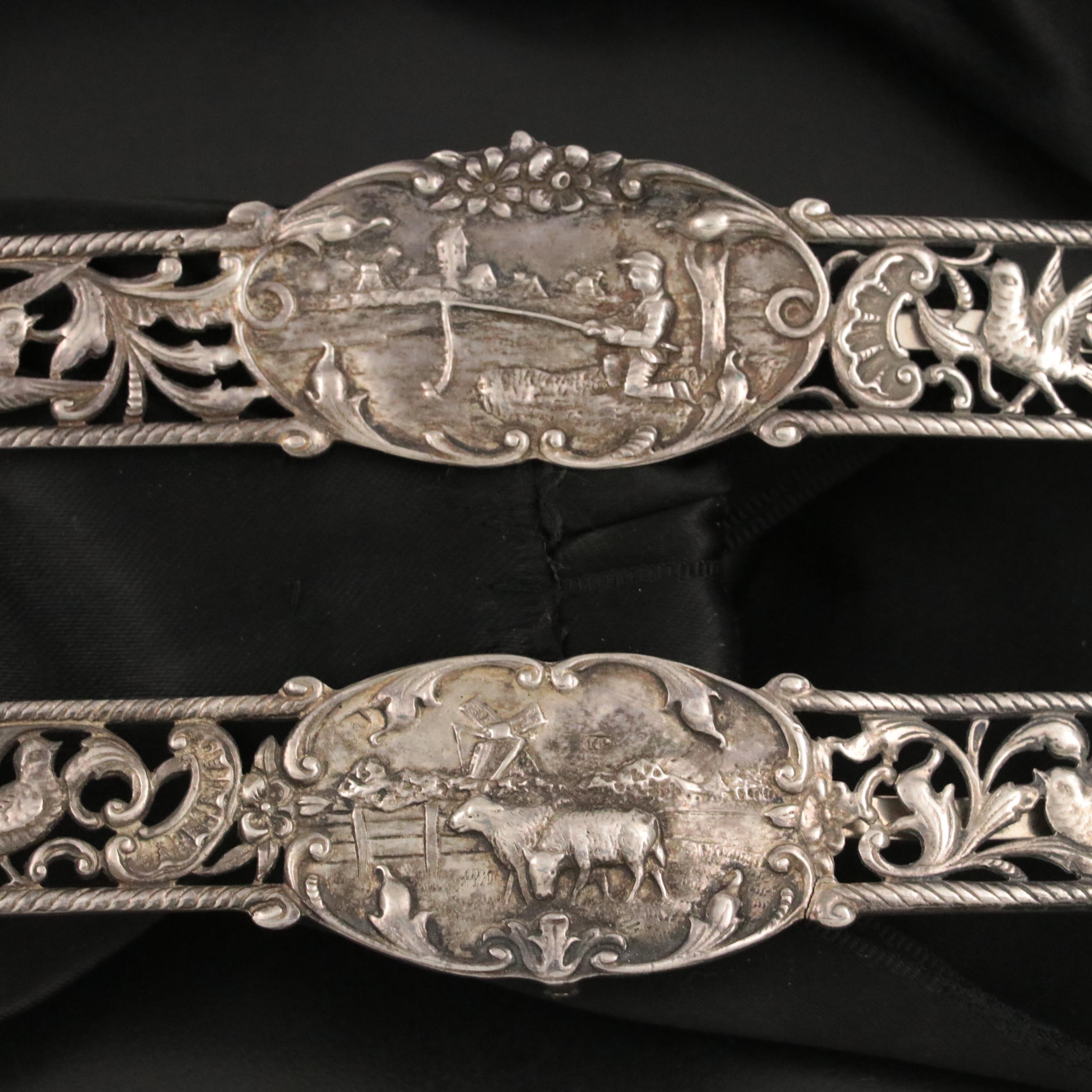 Dutch Filigree 833 Silver Oversized Belt Buckle with Sash, Early 20th Century
