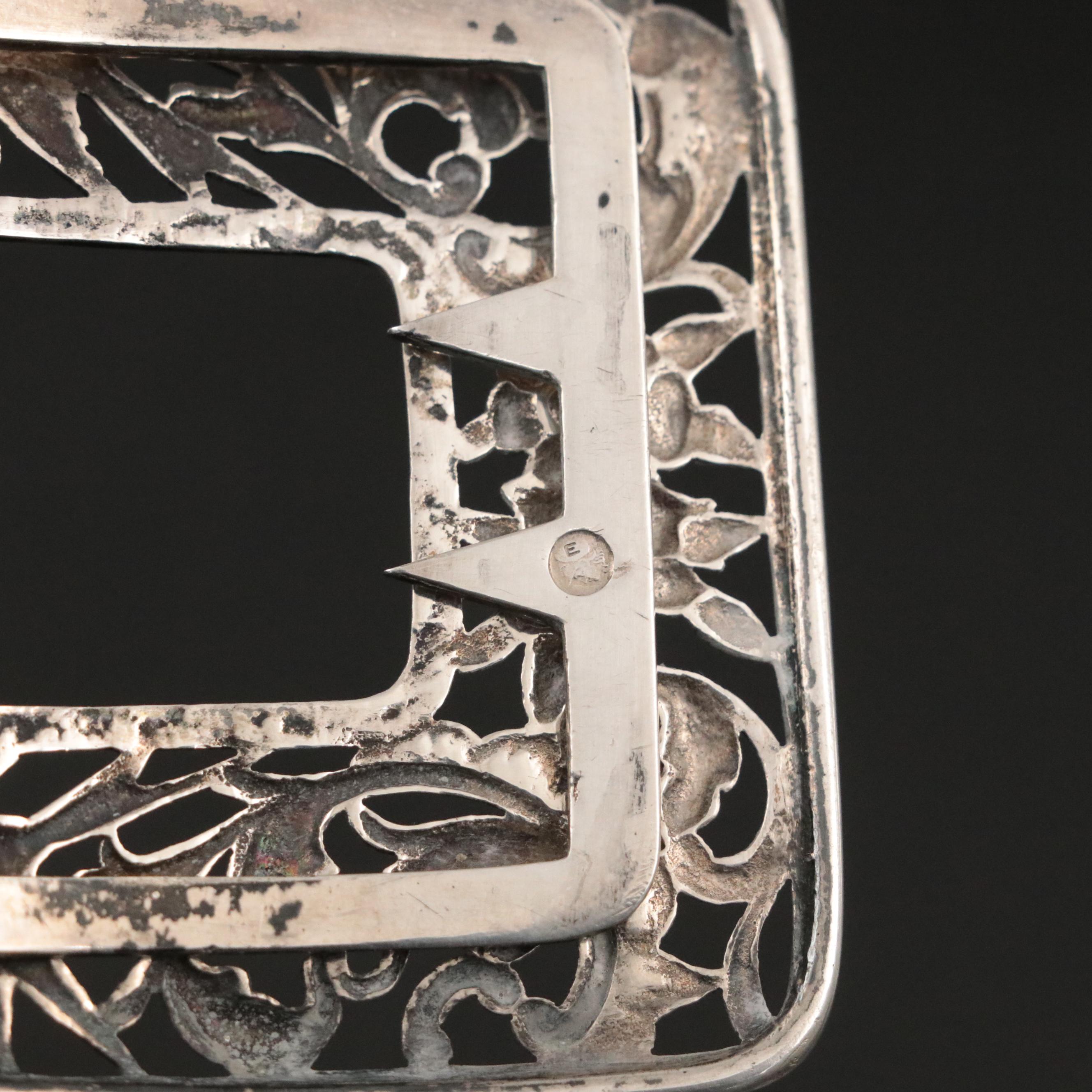 Dutch Filigree 833 Silver Oversized Belt Buckle with Sash, Early 20th Century