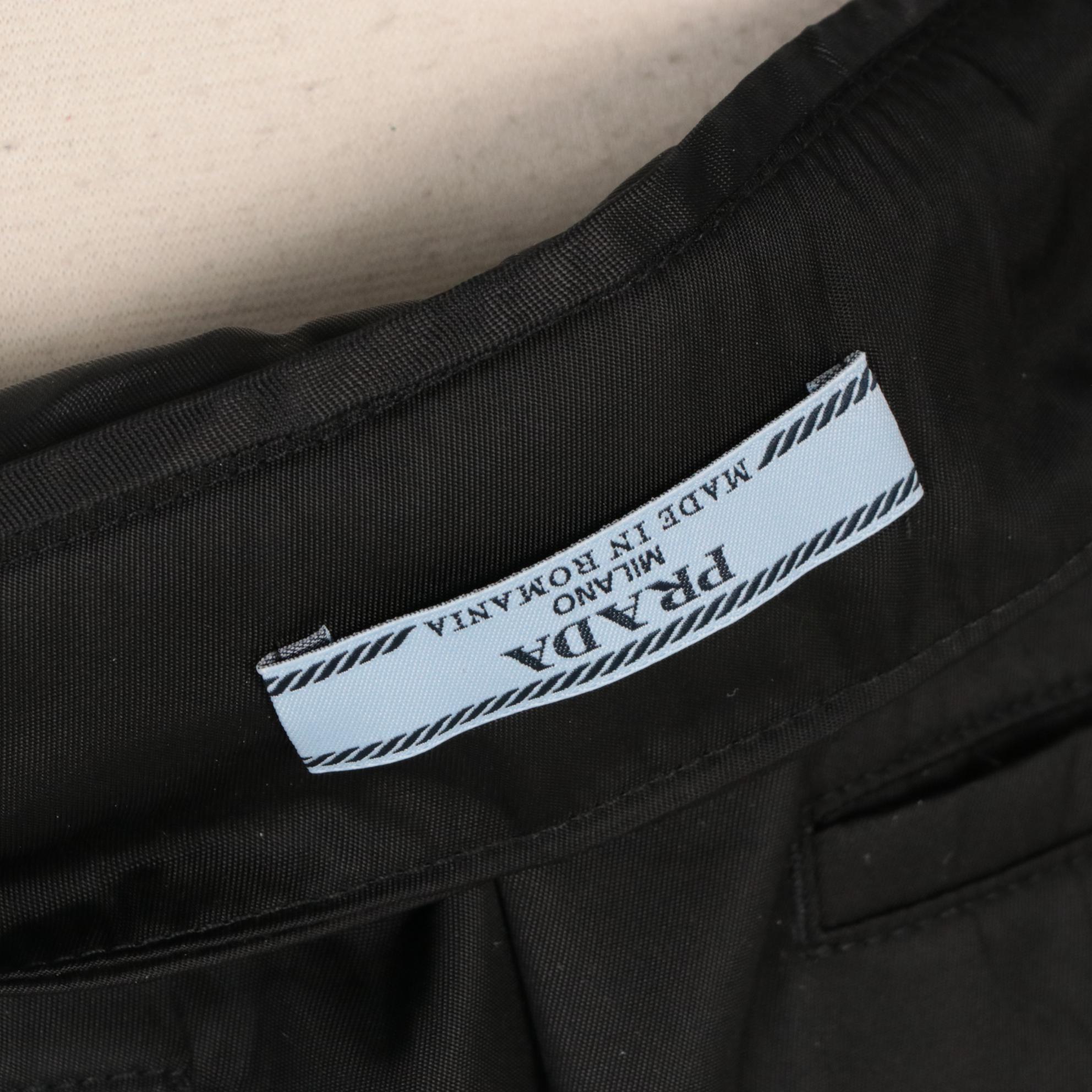 Prada Knee-Length Skirt in Black Polyamide with Enameled Logo Plaque
