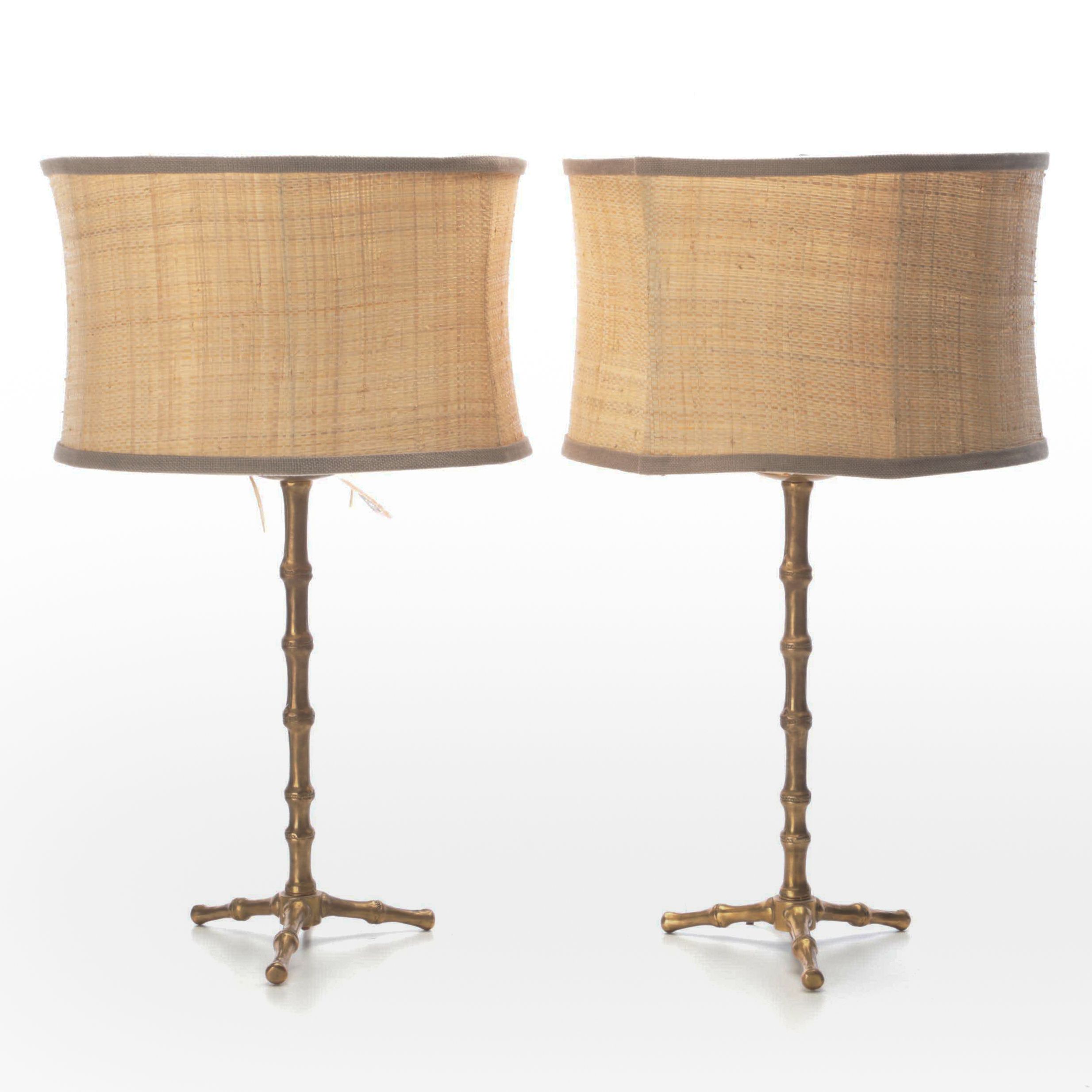 Visual Comfort & Co. Faux Bamboo Console Lamps and Drum Shades, 21st Century