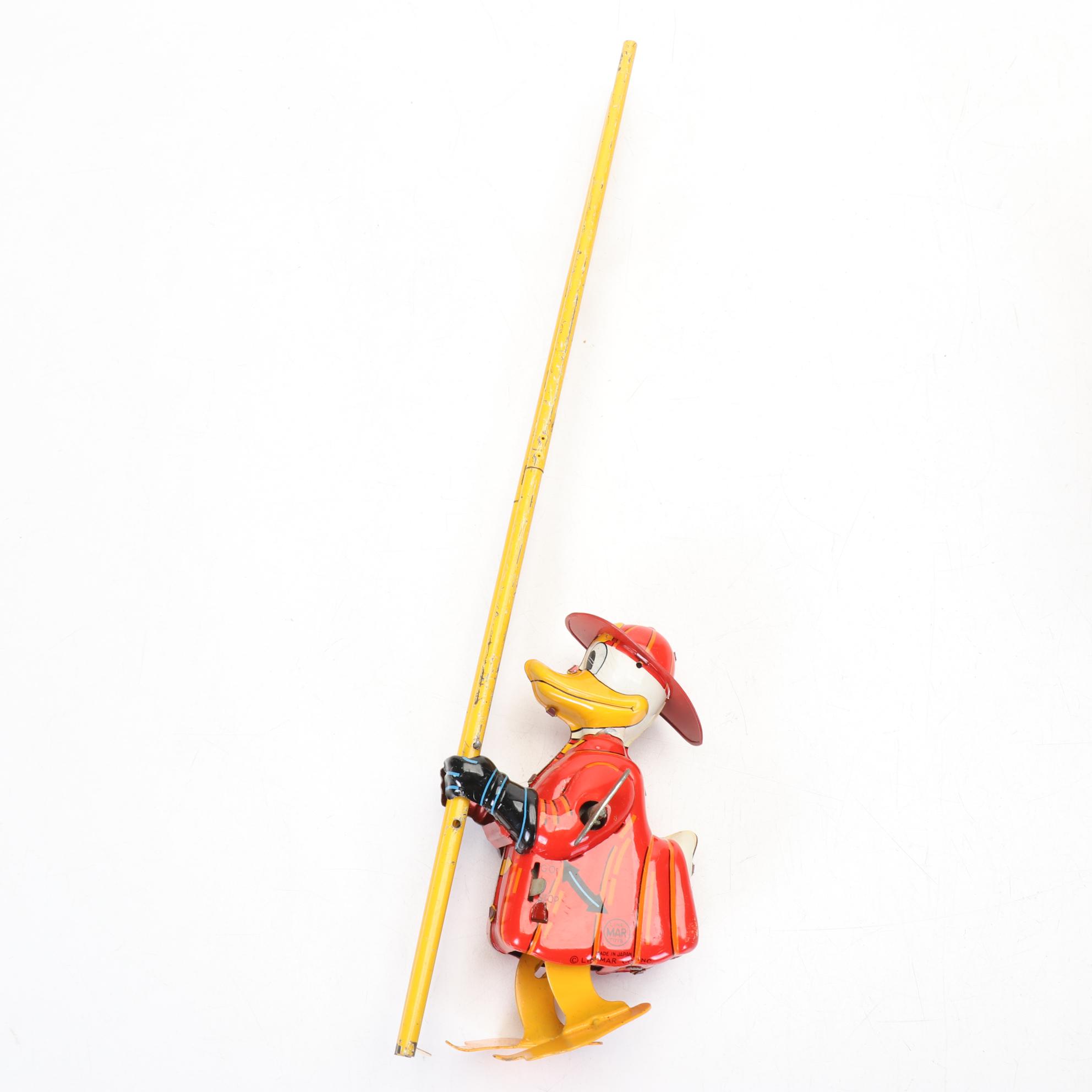 Donald Duck Climbing Fireman, Schulco Clown and Mickey Mouse Toy, 1960s