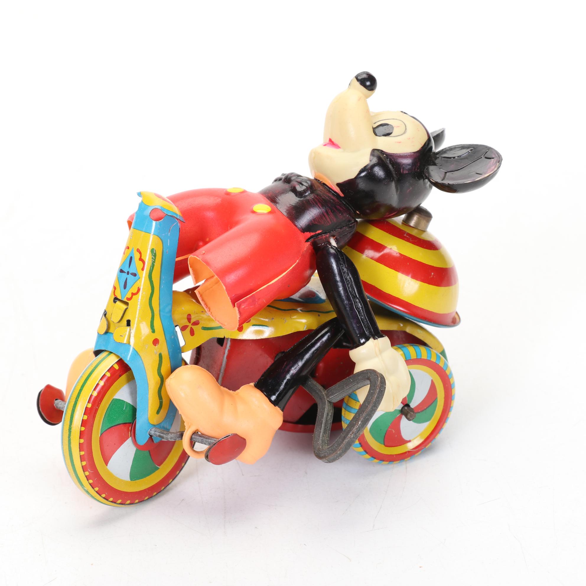 Donald Duck Climbing Fireman, Schulco Clown and Mickey Mouse Toy, 1960s