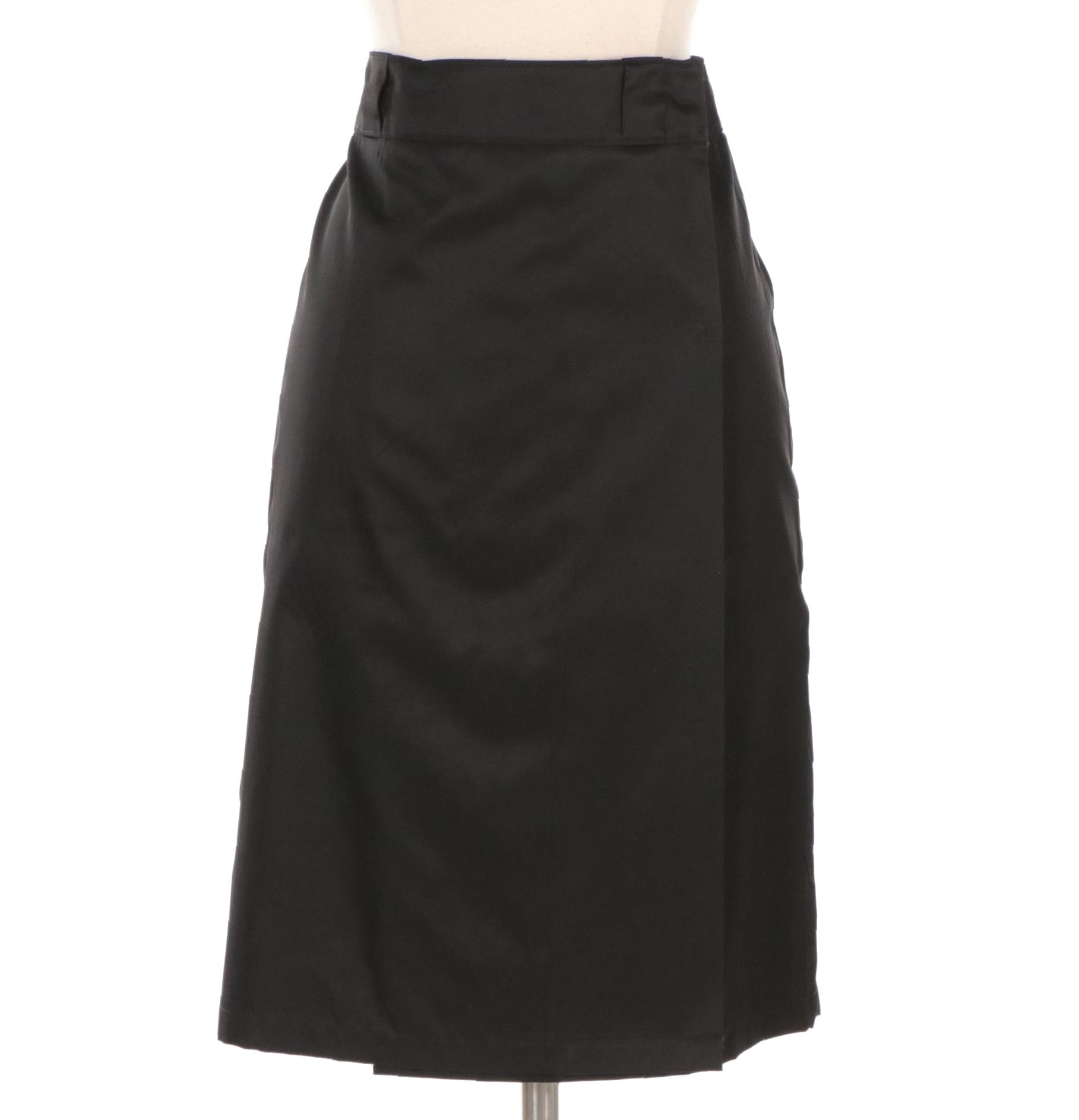 Prada Knee-Length Skirt in Black Polyamide with Enameled Logo Plaque