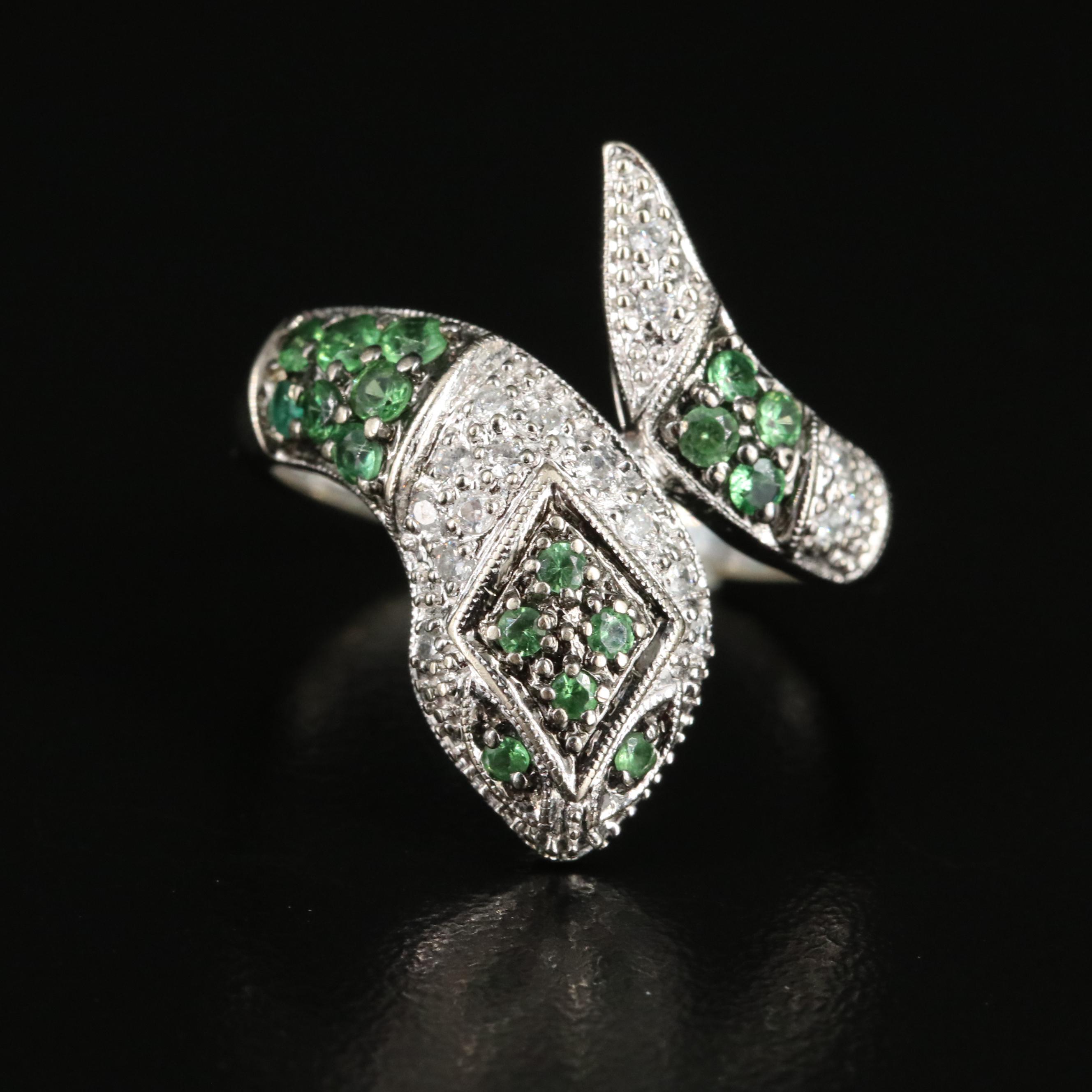 14K Tsavorite and Diamond Serpent Ring