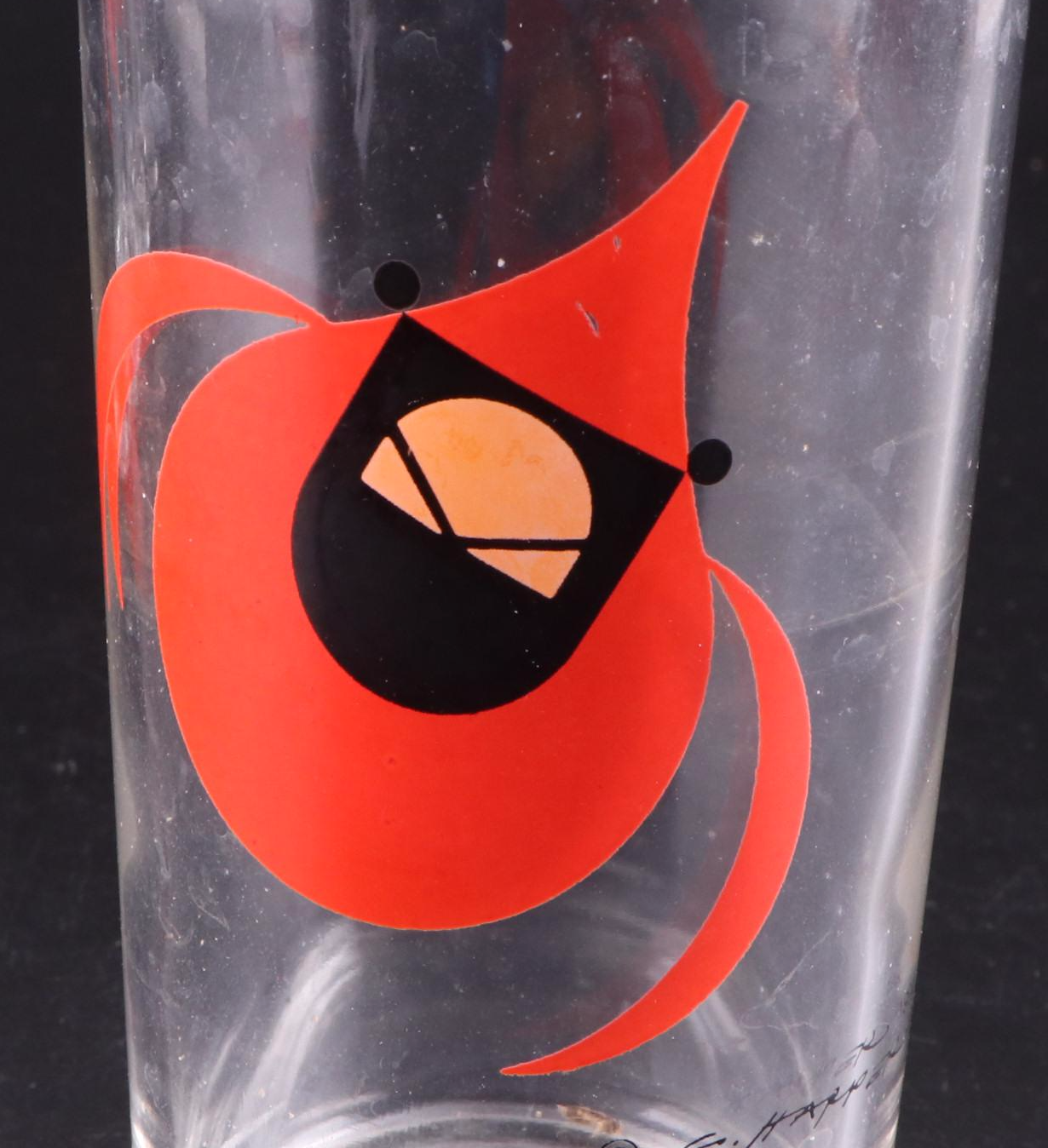 Charley Harper Cardinal Print Ice Bucket and Glass Tumblers, Late 20th Century