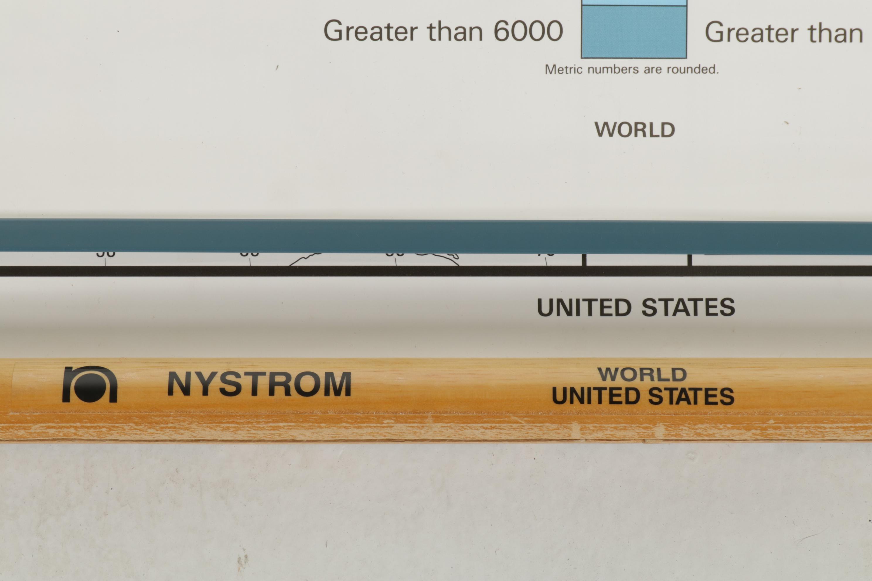 Nystrom World and United States Classroom Pull Down Map Set