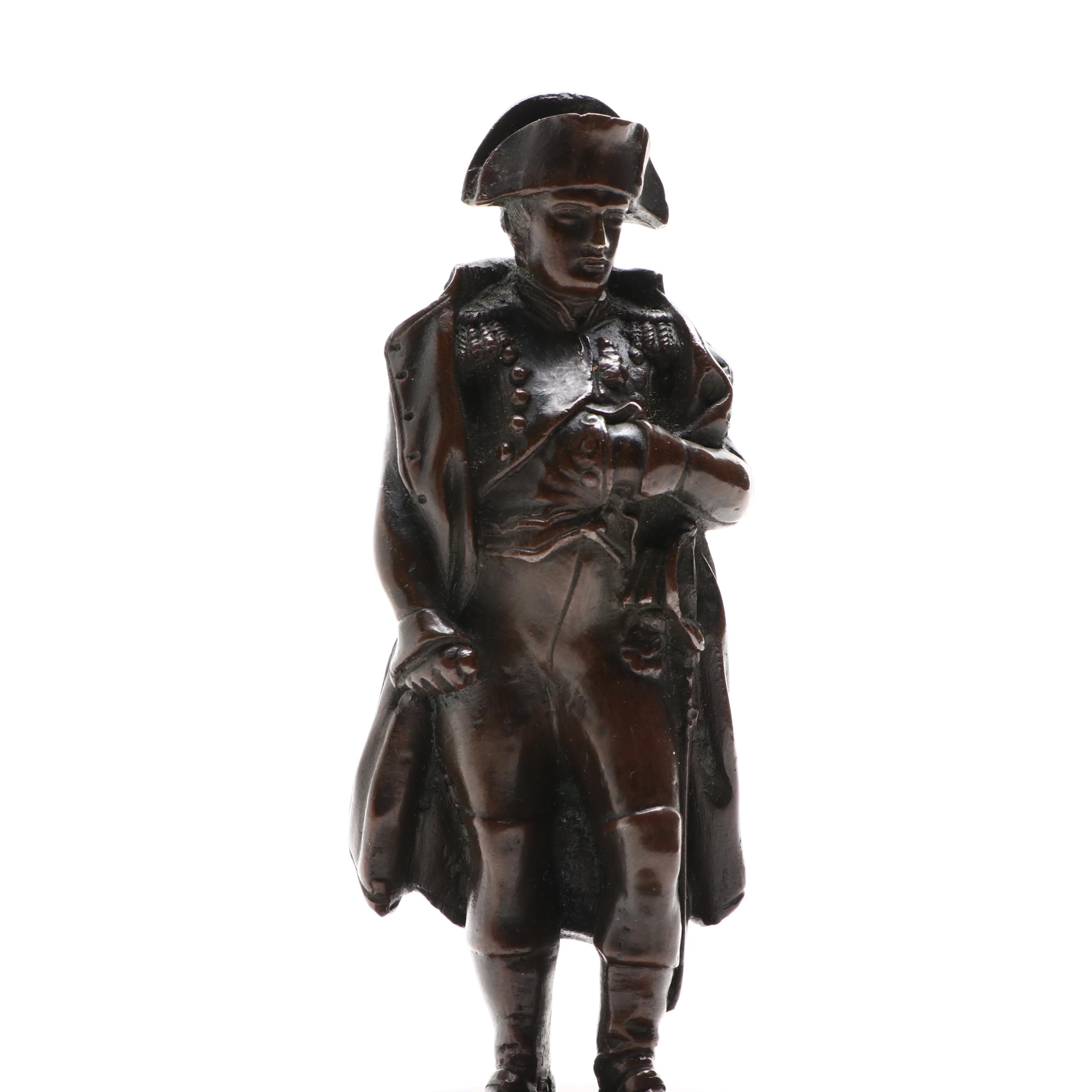 French Cast Bronze Sculpture of Napoleon on Stone Base, Mid to Late 19th C.