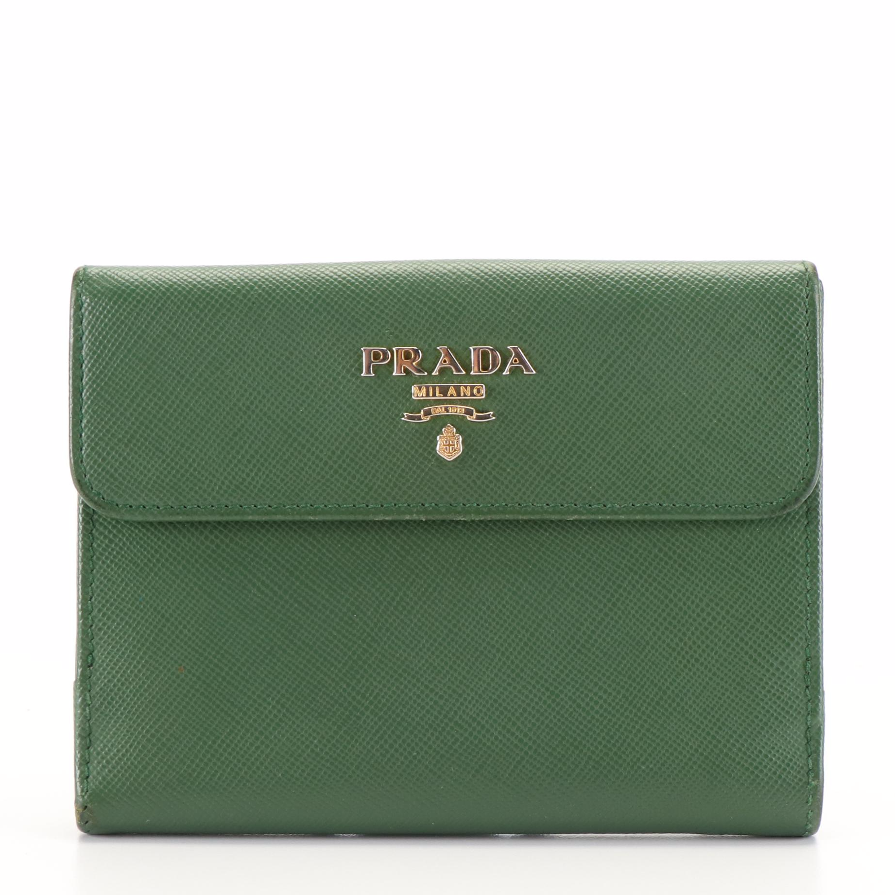 Prada Bifold Wallet in Green Saffiano Leather
