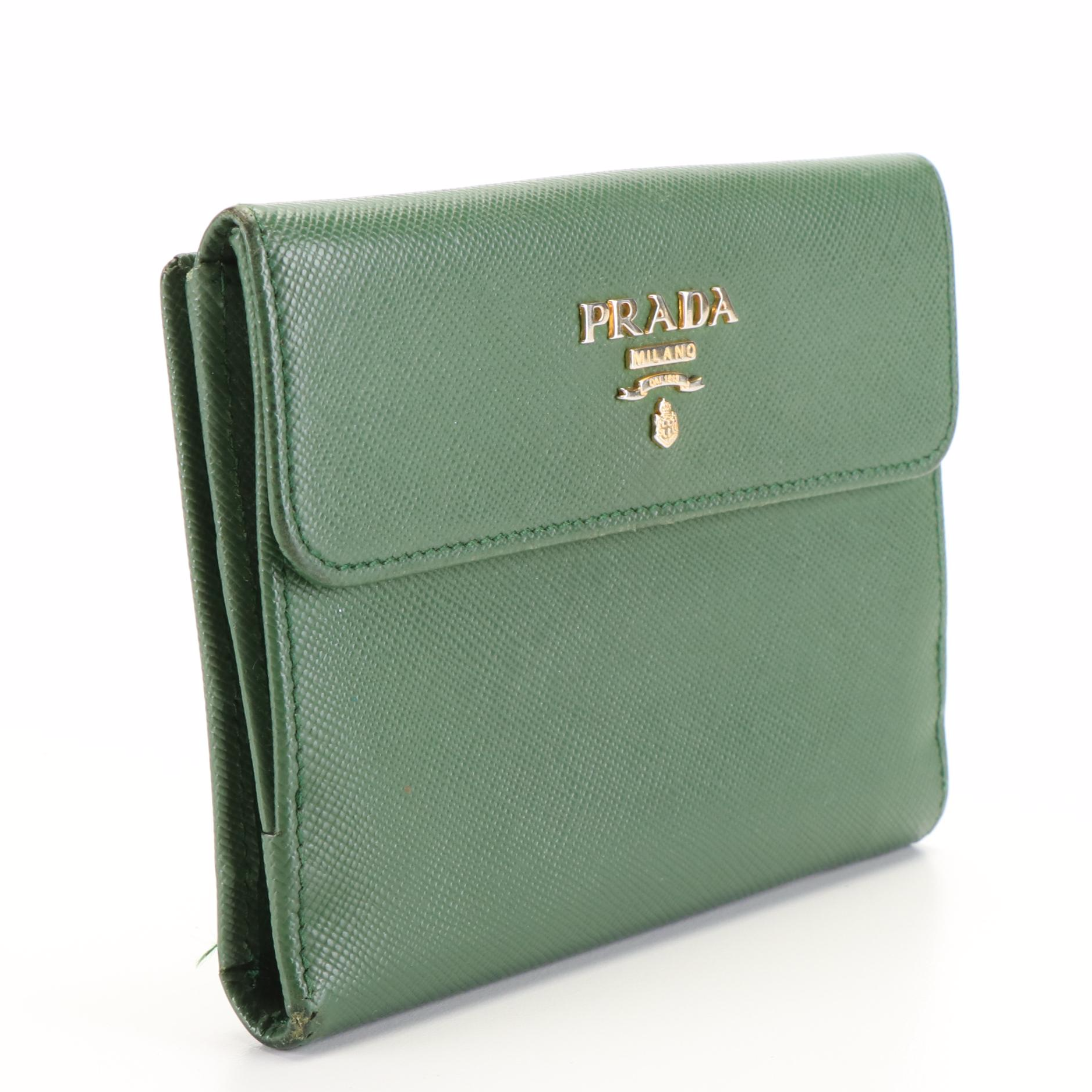 Prada Bifold Wallet in Green Saffiano Leather