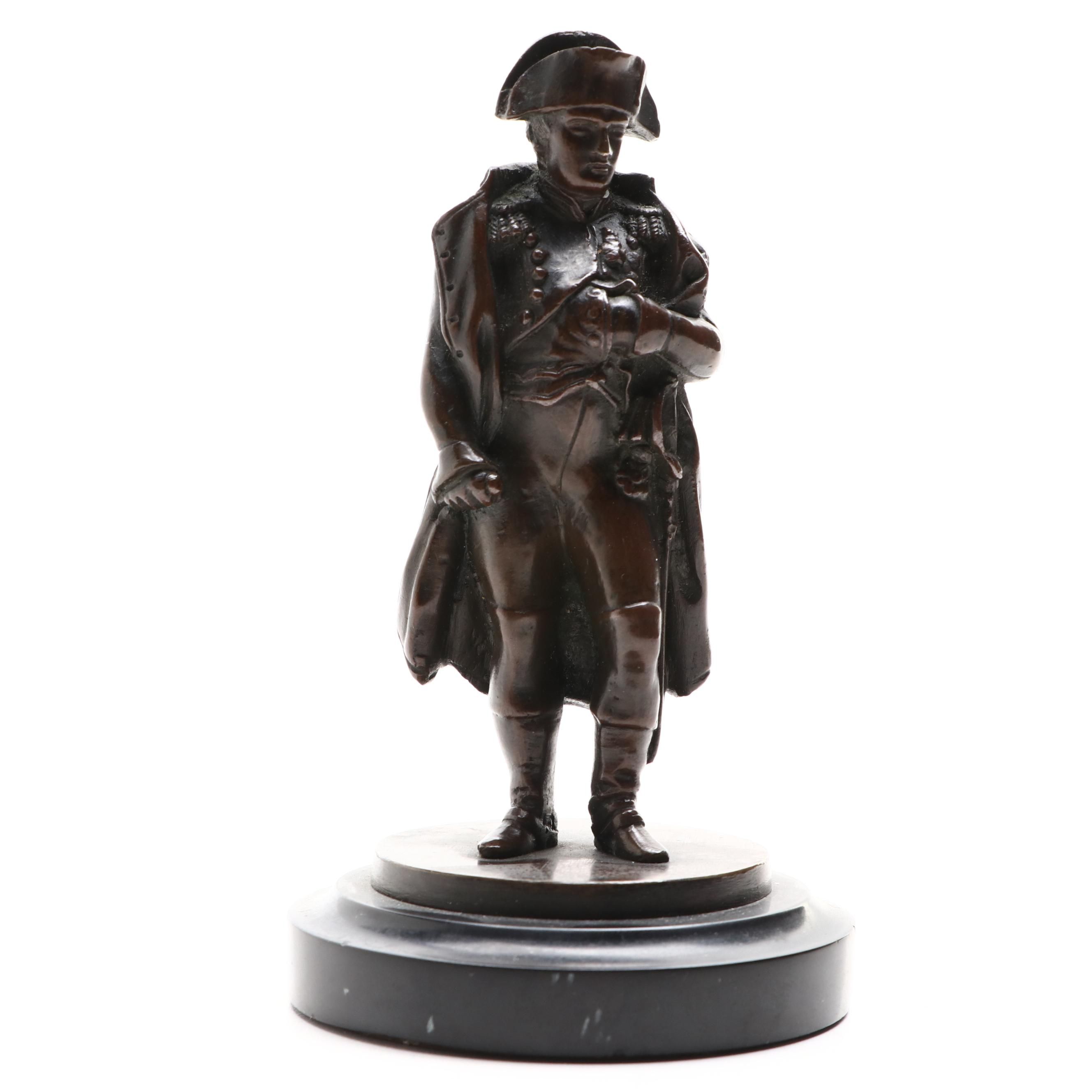 French Cast Bronze Sculpture of Napoleon on Stone Base, Mid to Late 19th C.