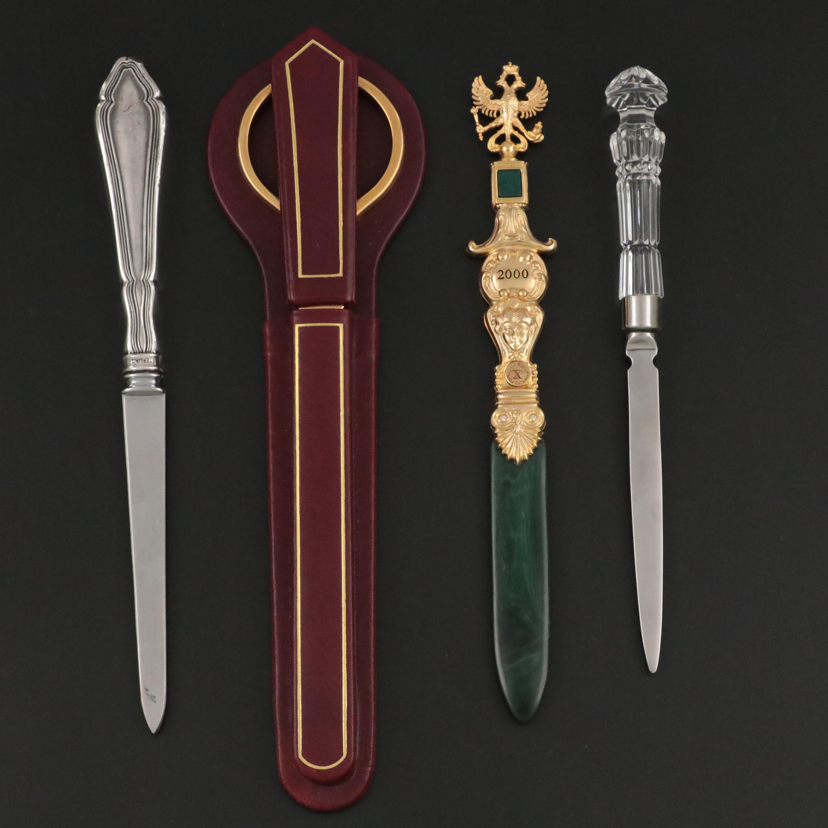 Lerche Brass and Leather Scissor and Letter Opener Set with Other Letter Openers