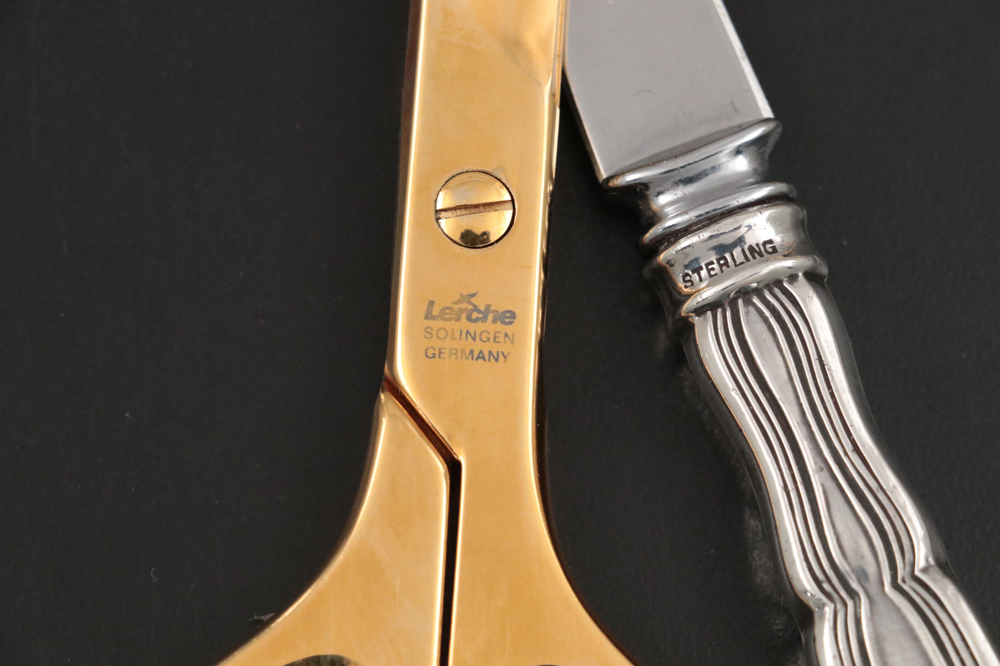 Lerche Brass and Leather Scissor and Letter Opener Set with Other Letter Openers