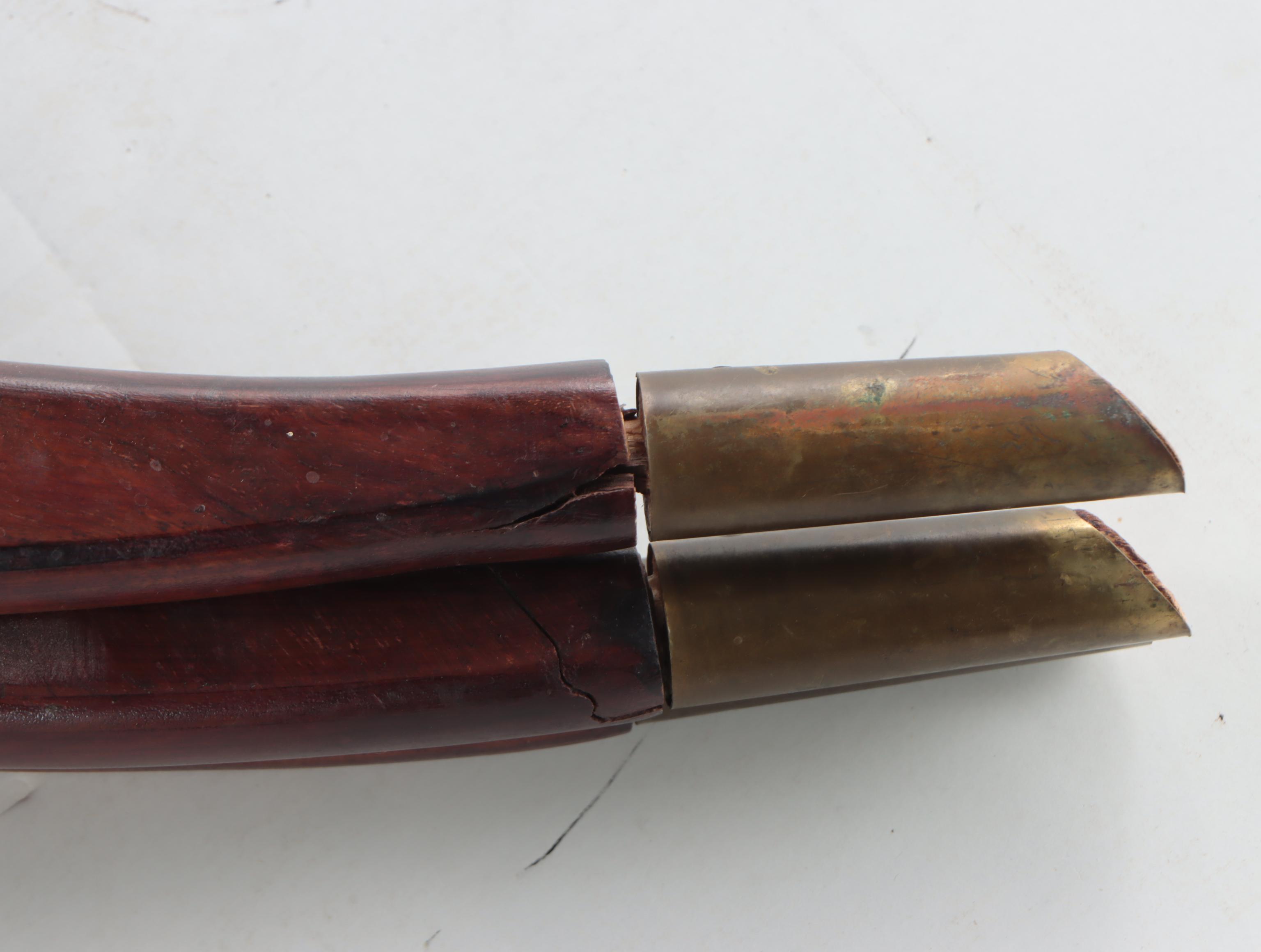 Chinese Engraved Brass Tray with Folding Mid Century Modern Wooden Base