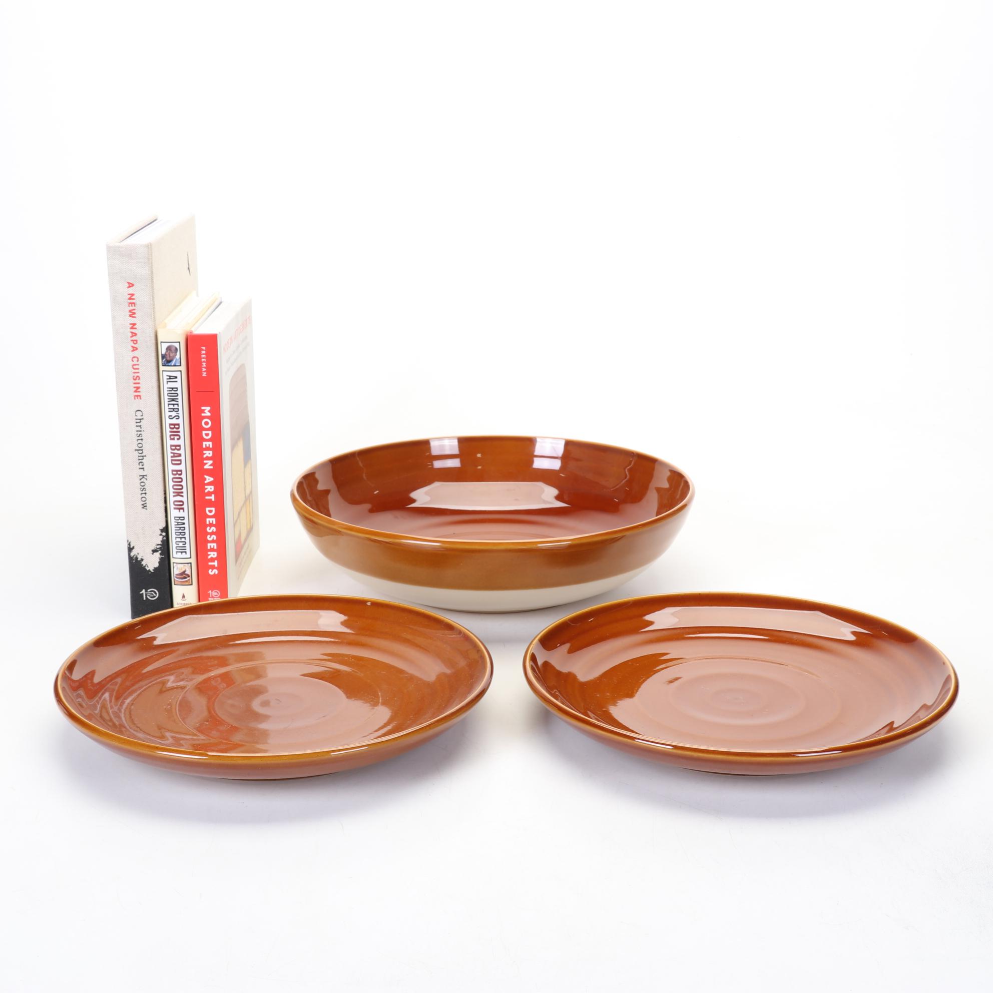 Emile Henry Ceramic Pasta Bowl and Plates with Three Cookbooks EBTH