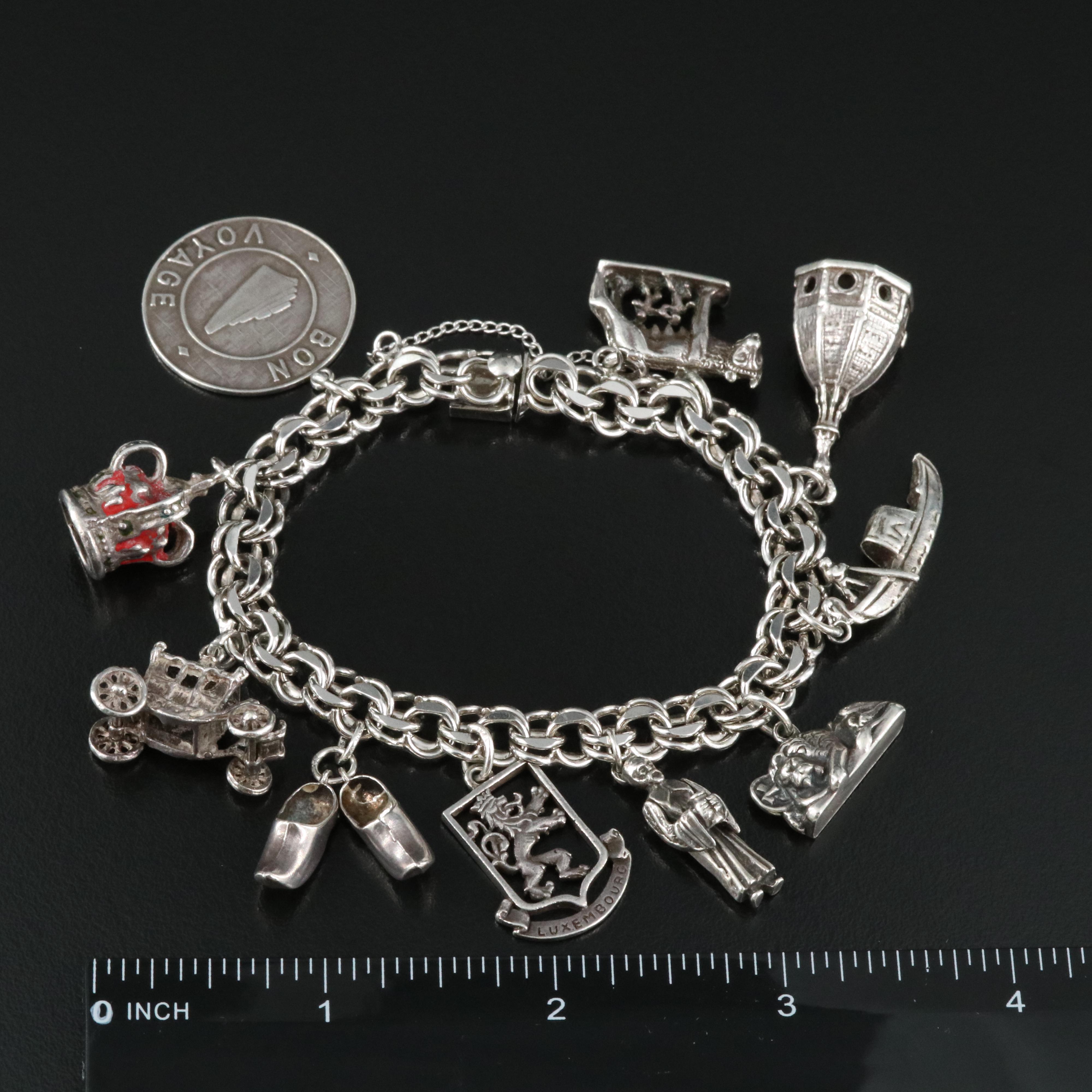 Sterling Travel Charm Bracelet Including 800 Silver and Articulated
