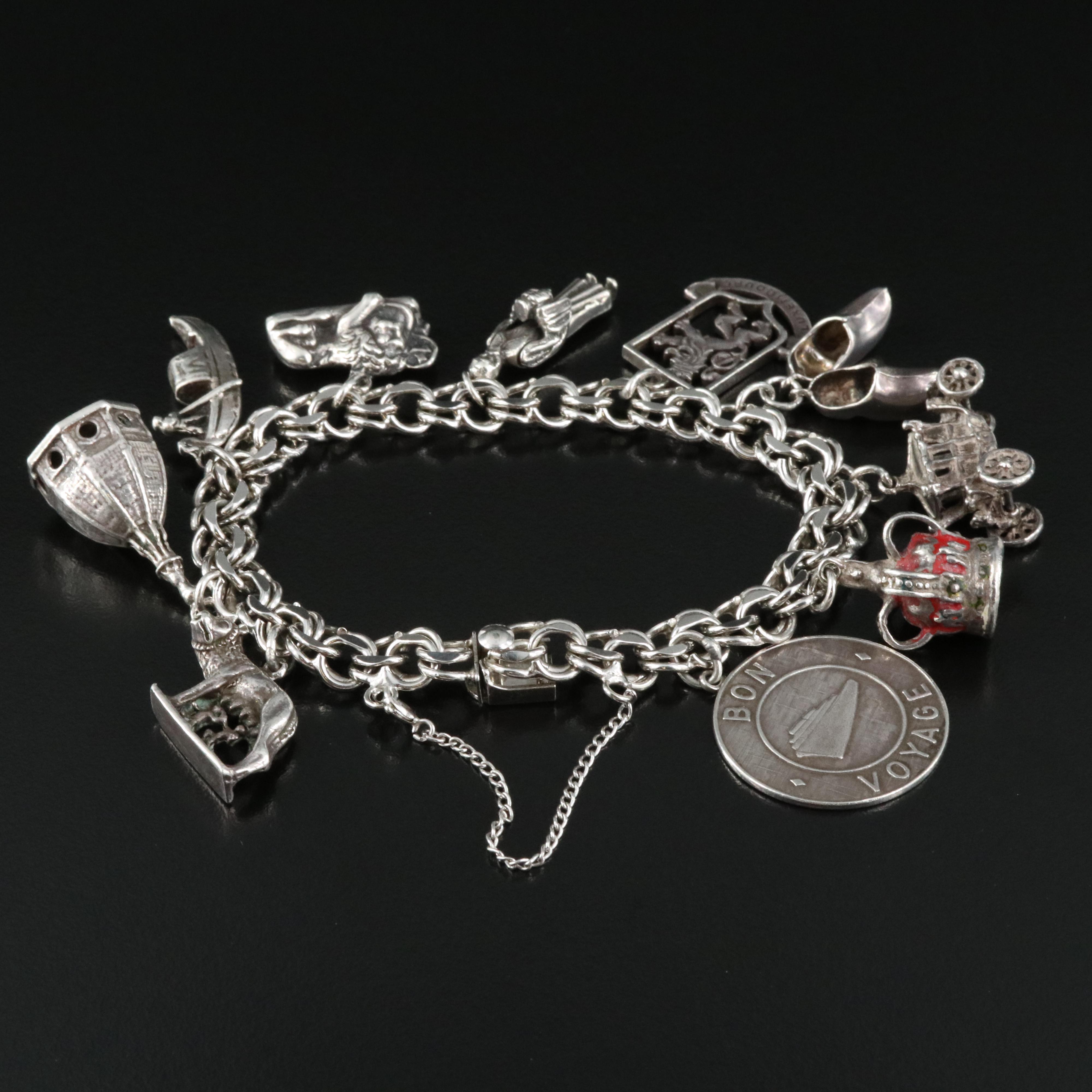 Sterling Travel Charm Bracelet Including 800 Silver and Articulated