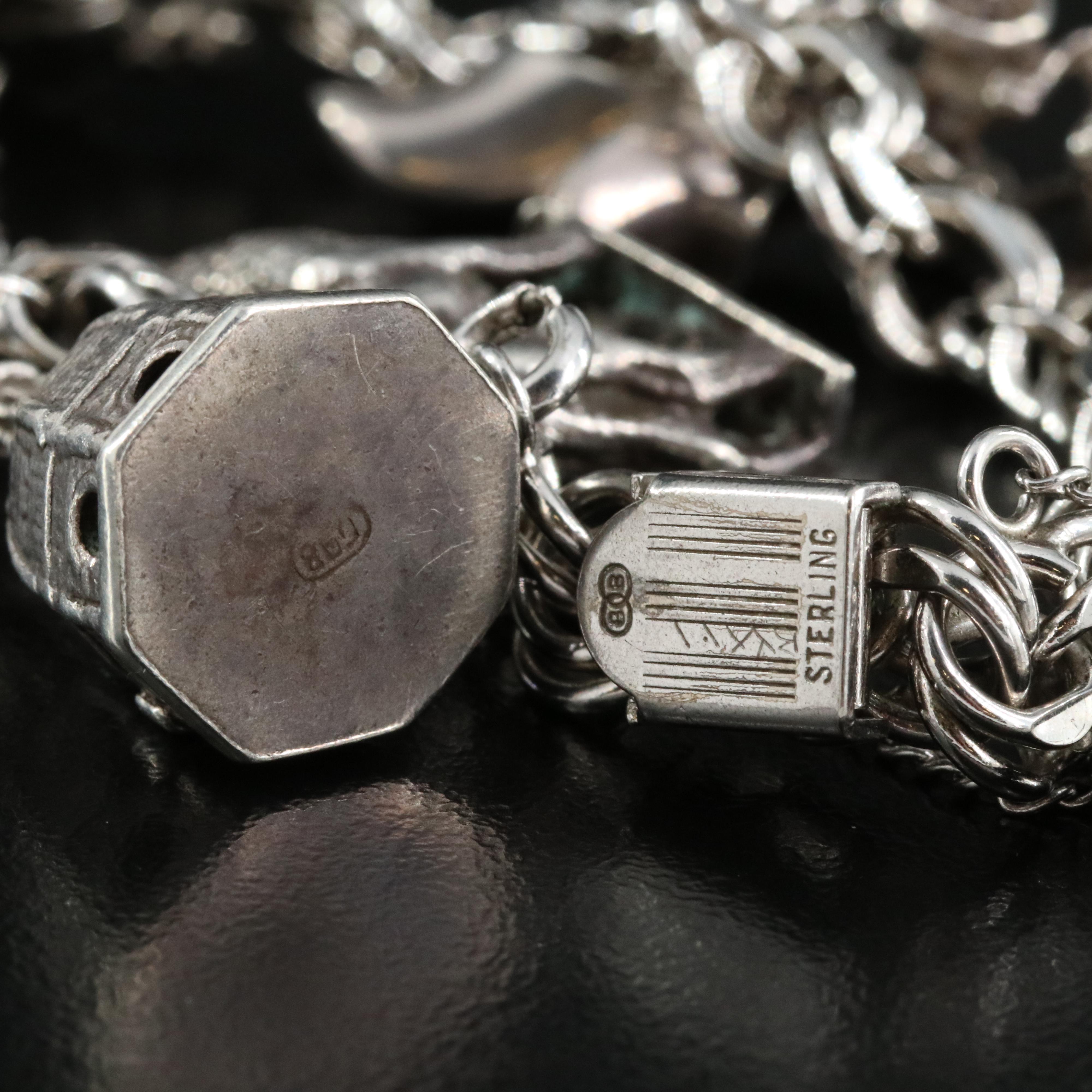 Sterling Travel Charm Bracelet Including 800 Silver and Articulated