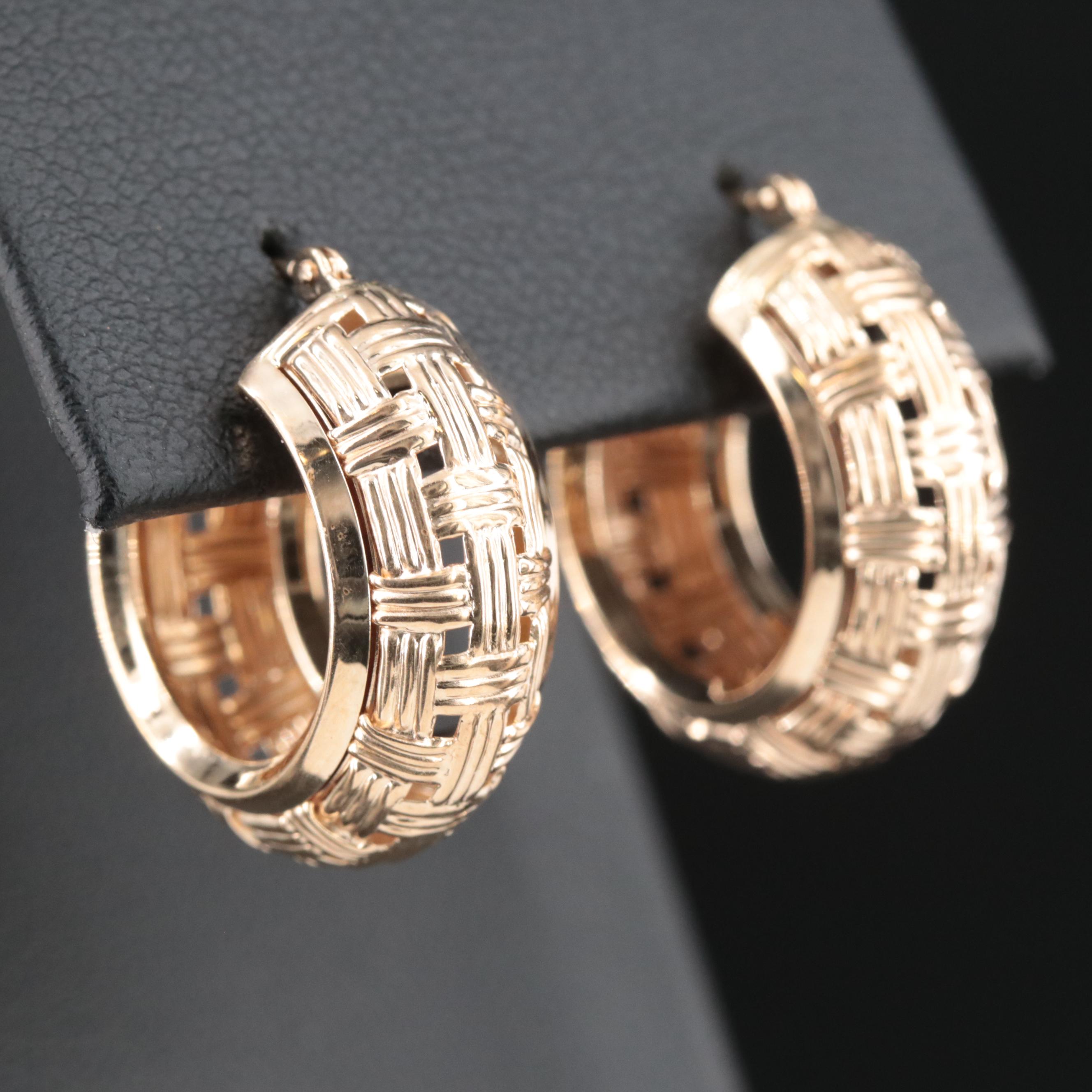 14K Woven Pattern Hoop Earrings