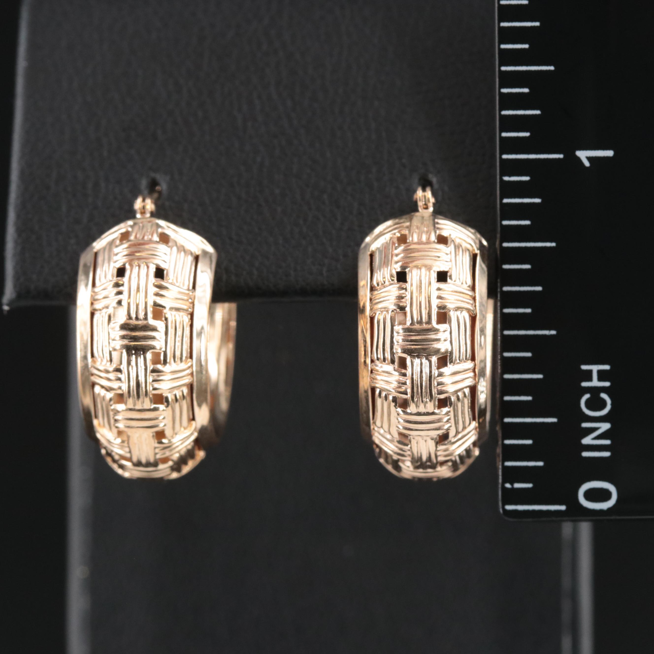 14K Woven Pattern Hoop Earrings