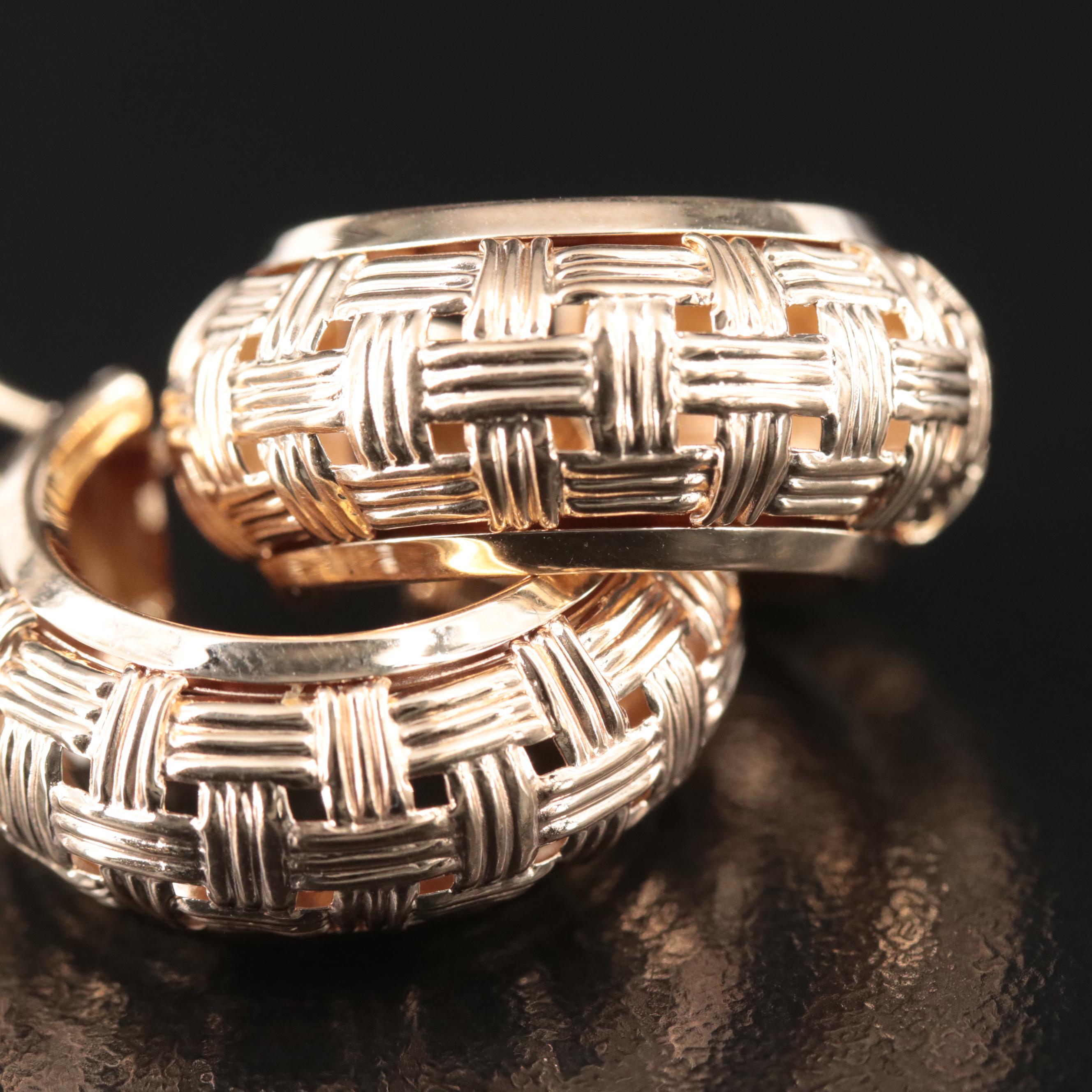 14K Woven Pattern Hoop Earrings