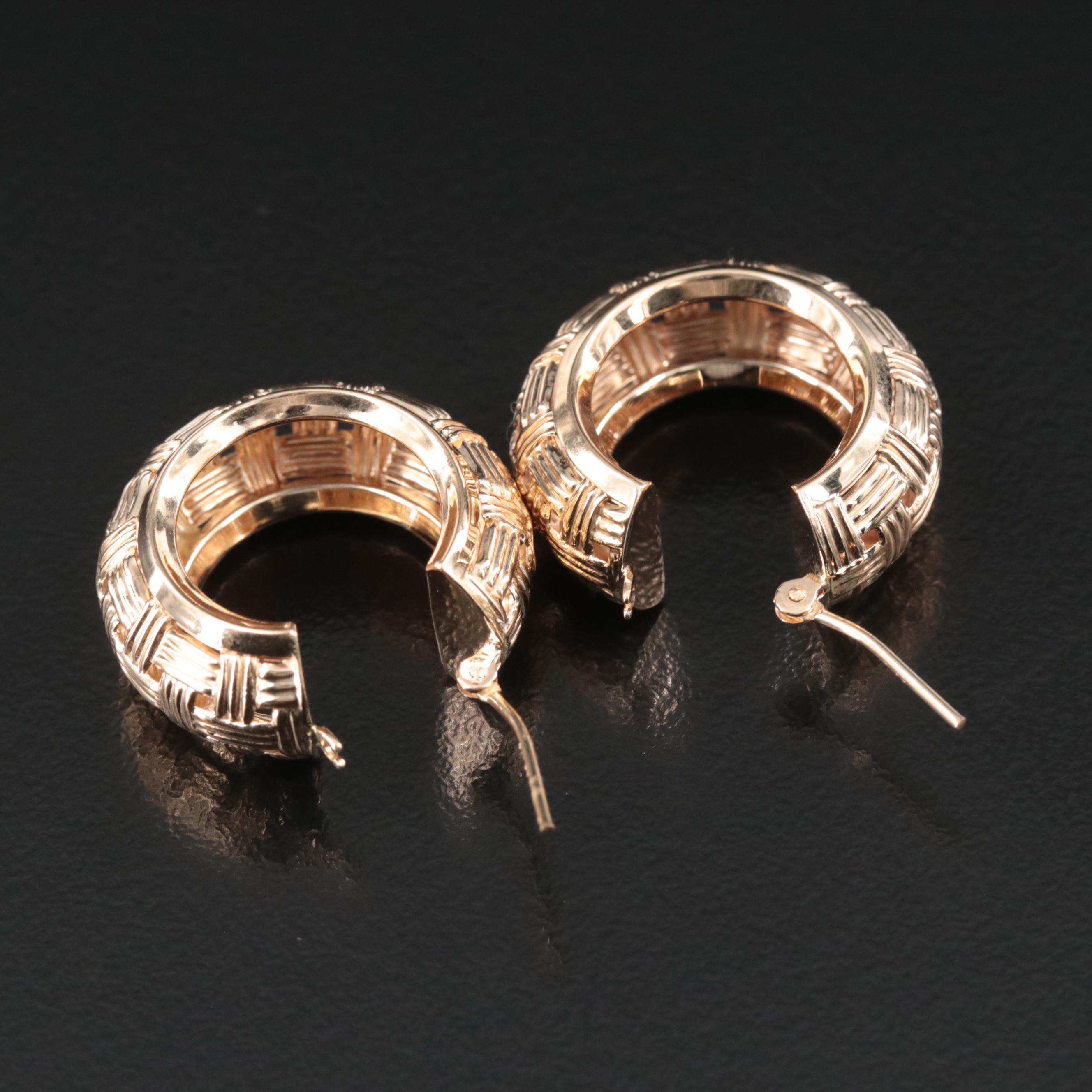 14K Woven Pattern Hoop Earrings