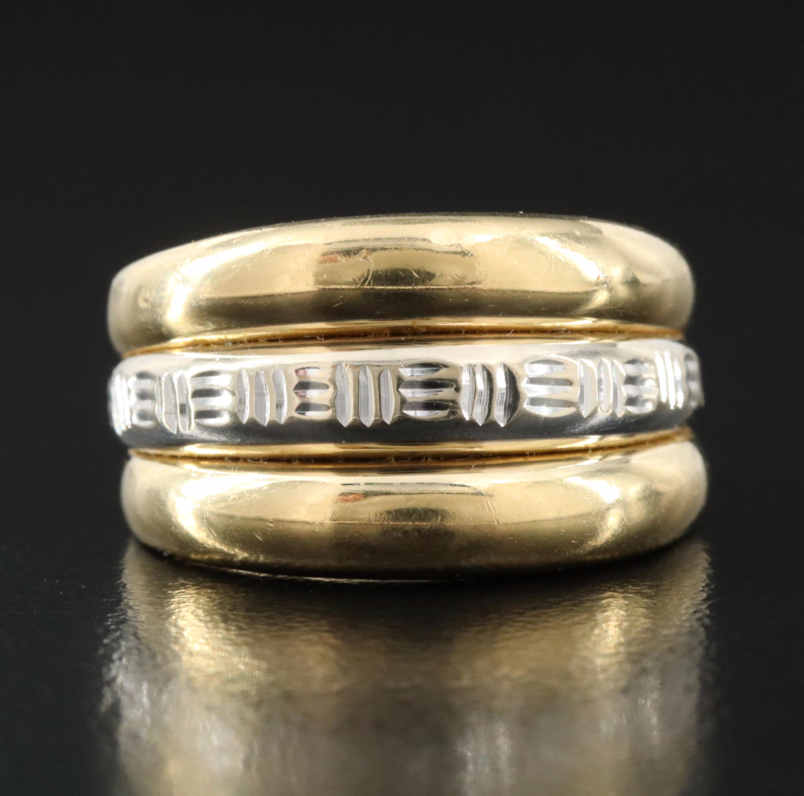 Italian Milor 14K Two-Tone Fluted Ring with Diamond Cut Accent