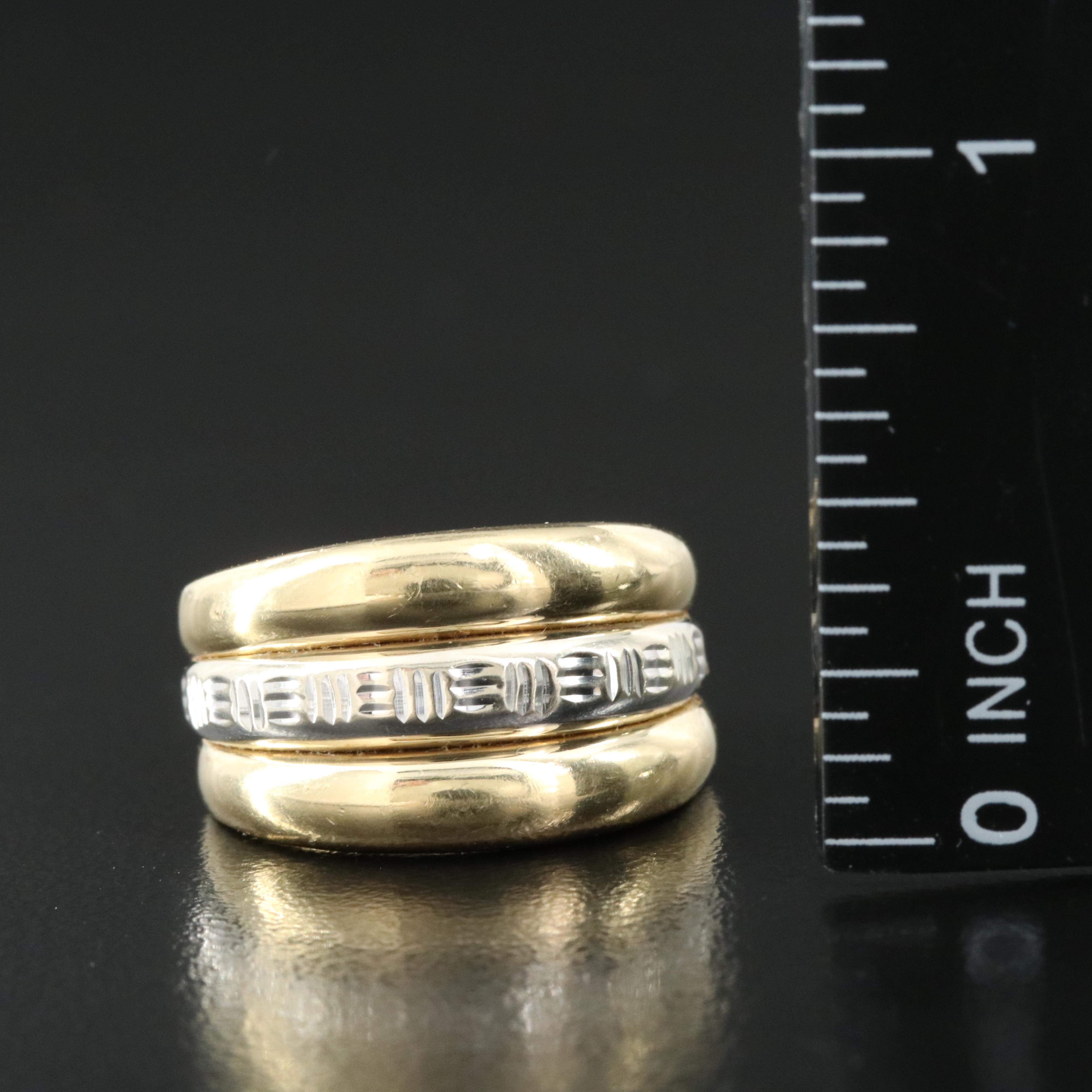 Italian Milor 14K Two-Tone Fluted Ring with Diamond Cut Accent