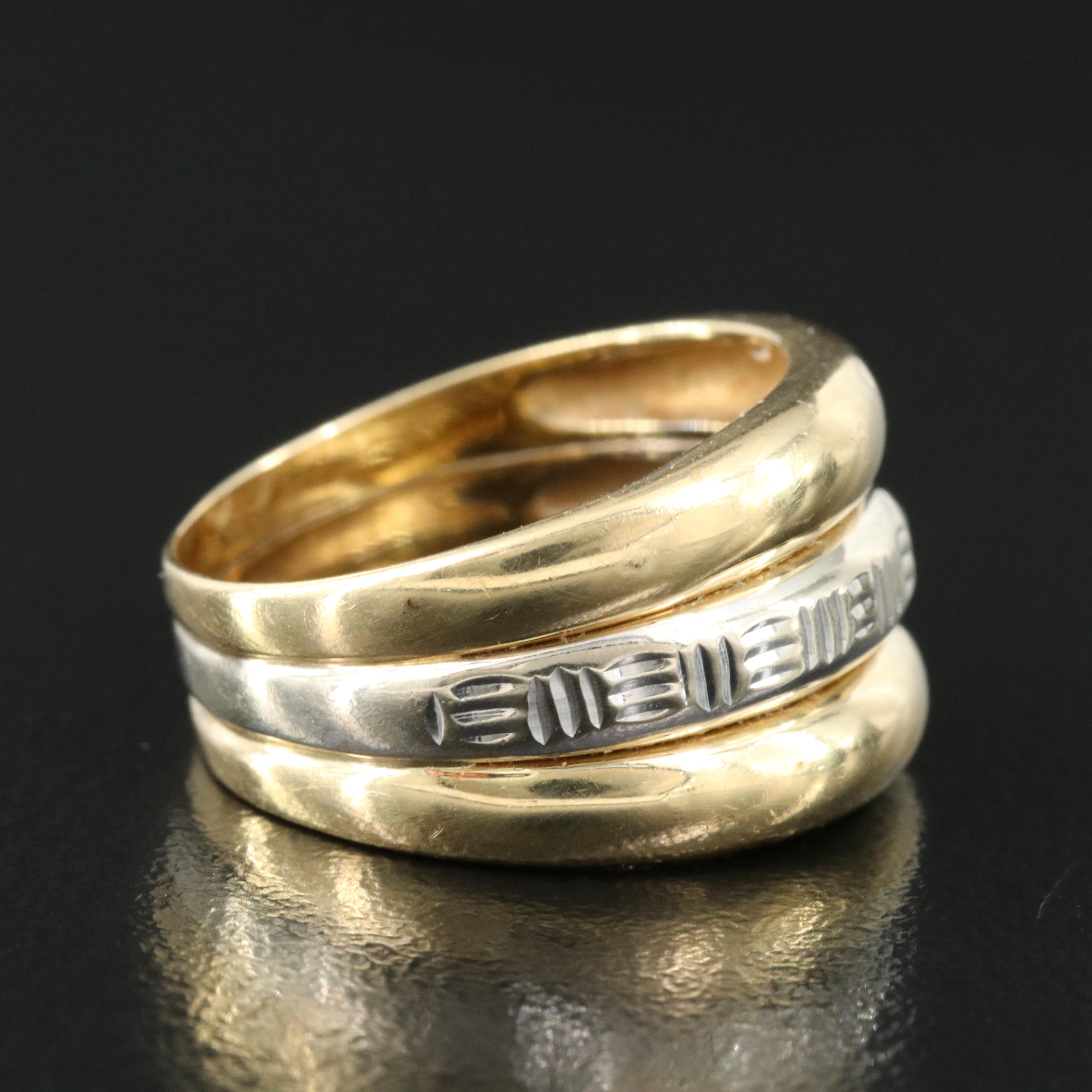 Italian Milor 14K Two-Tone Fluted Ring with Diamond Cut Accent