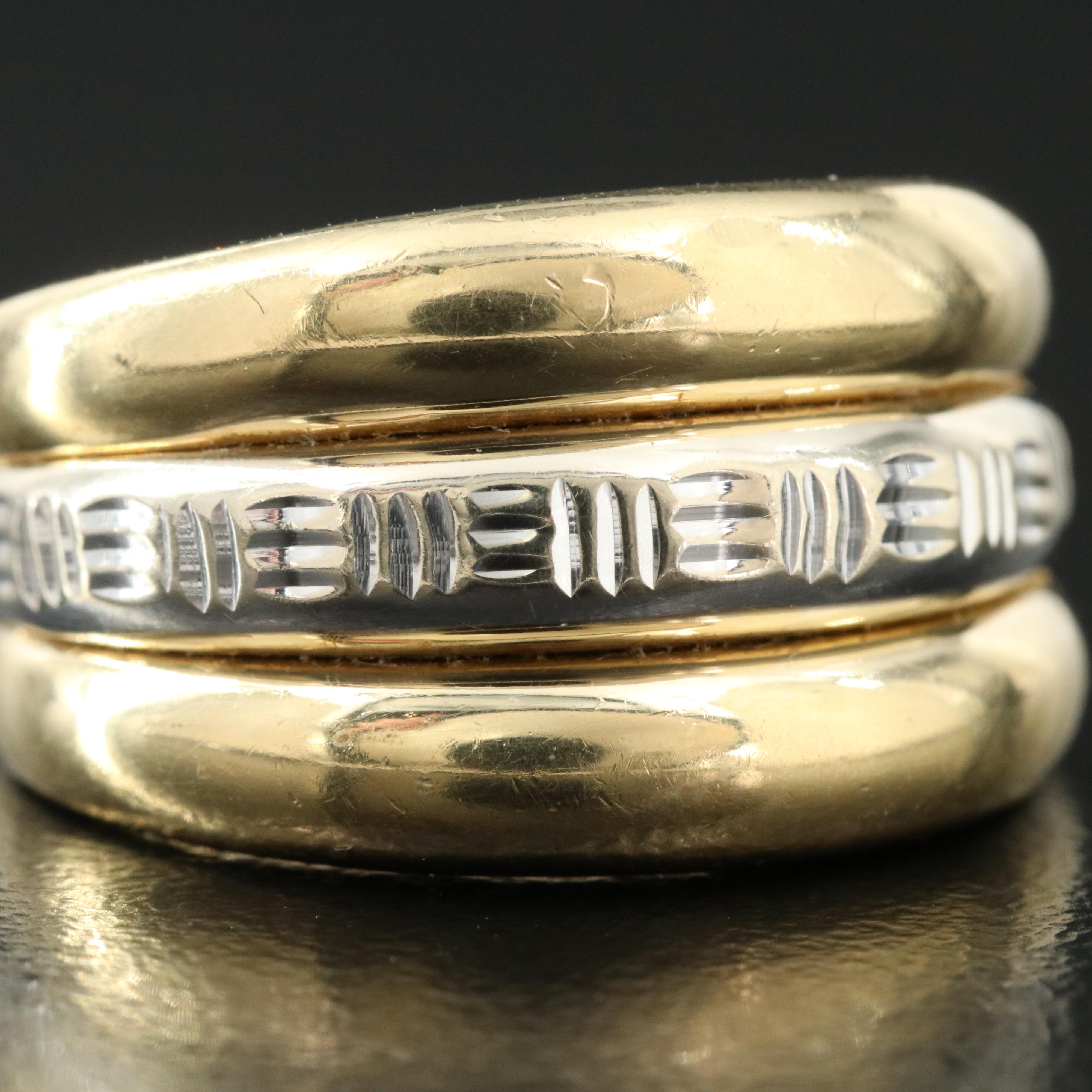 Italian Milor 14K Two-Tone Fluted Ring with Diamond Cut Accent