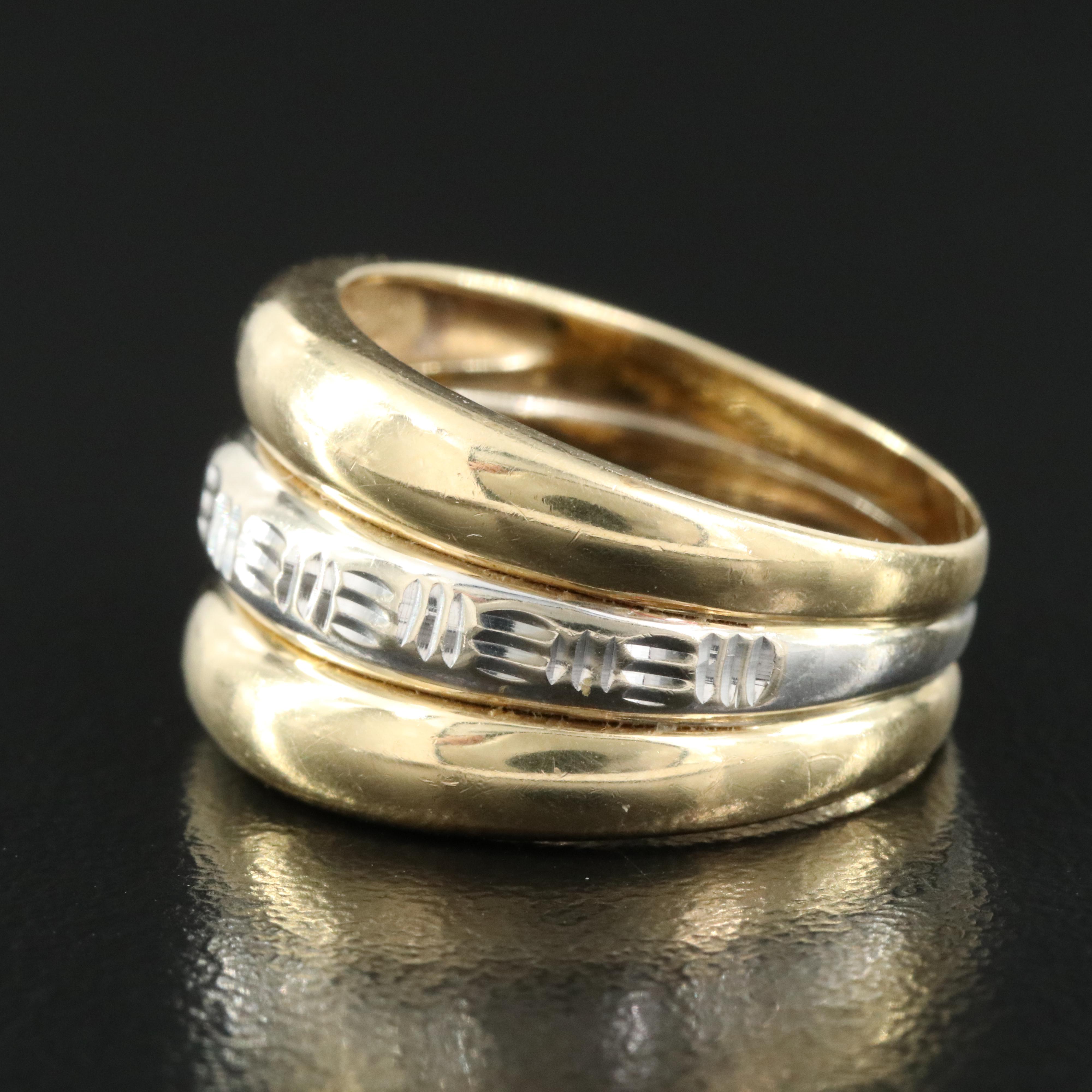 Italian Milor 14K Two-Tone Fluted Ring with Diamond Cut Accent