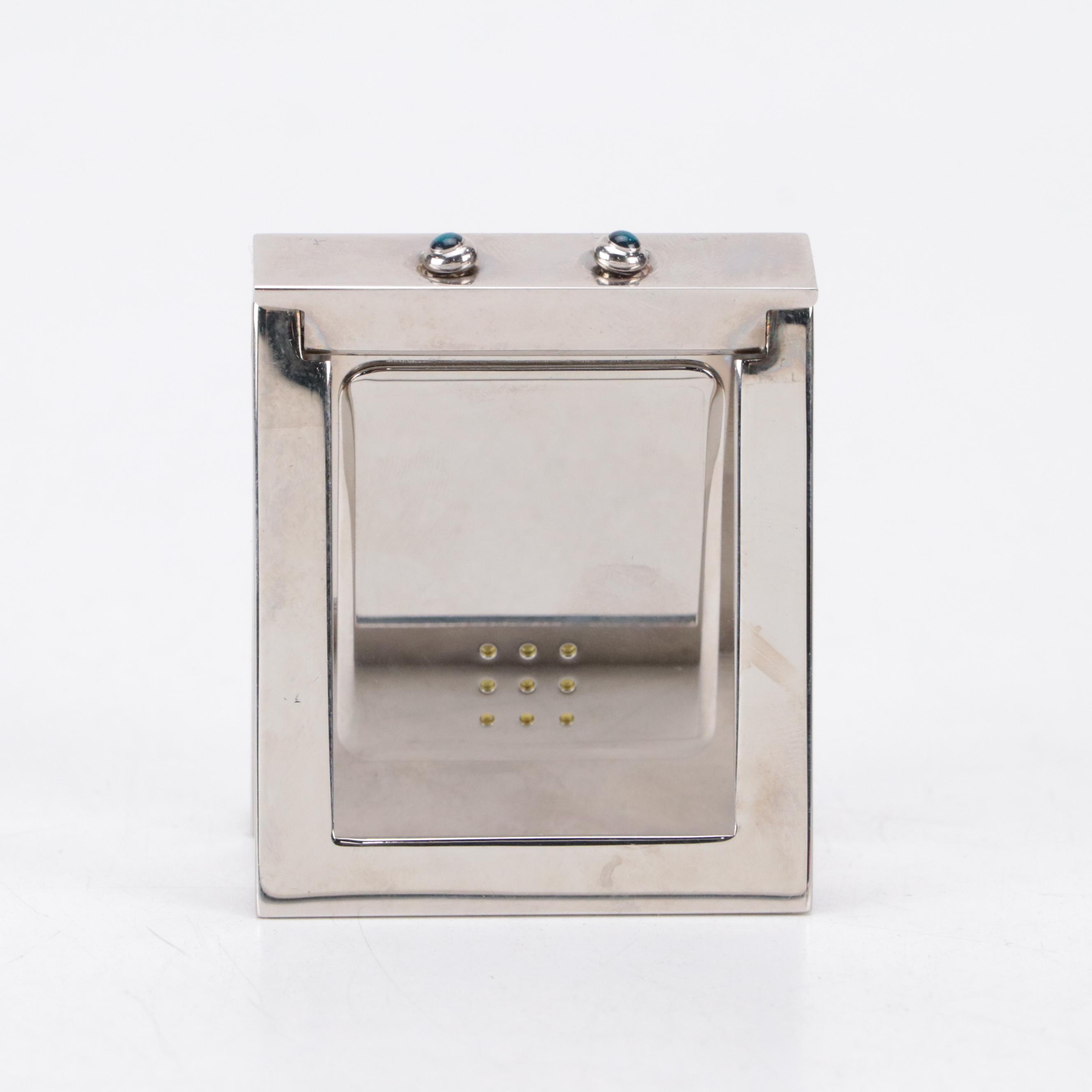 Halcyon Days Rhinestone and Metal Frame and Clock Set with Enameled Frame