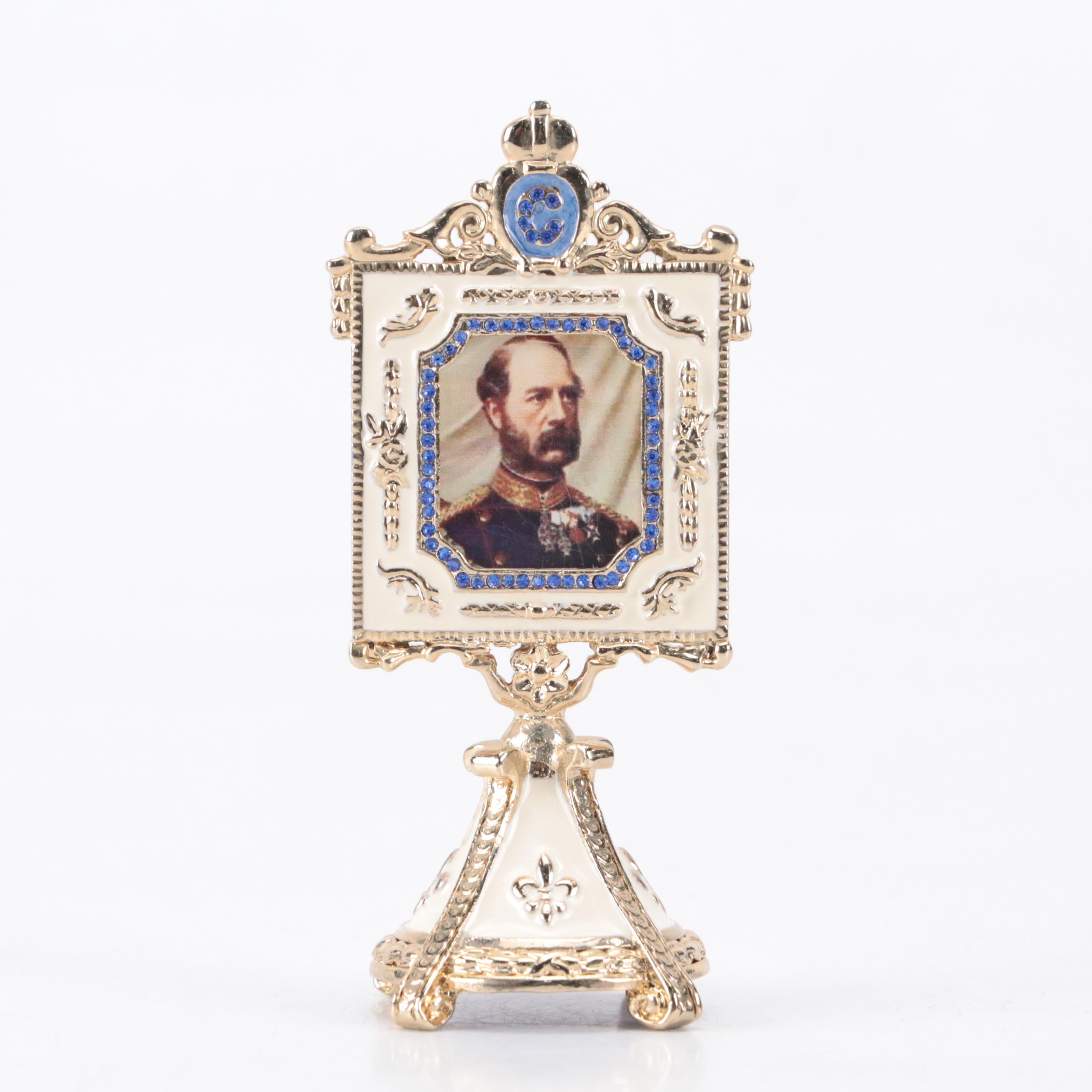 Halcyon Days Rhinestone and Metal Frame and Clock Set with Enameled Frame