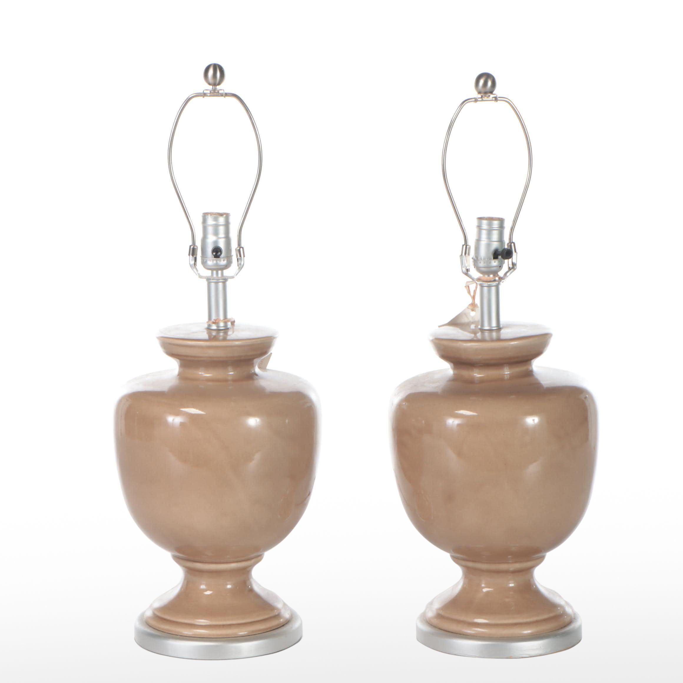 Pair Of Taupe Ceramic Table Lamps 21st Century EBTH   File