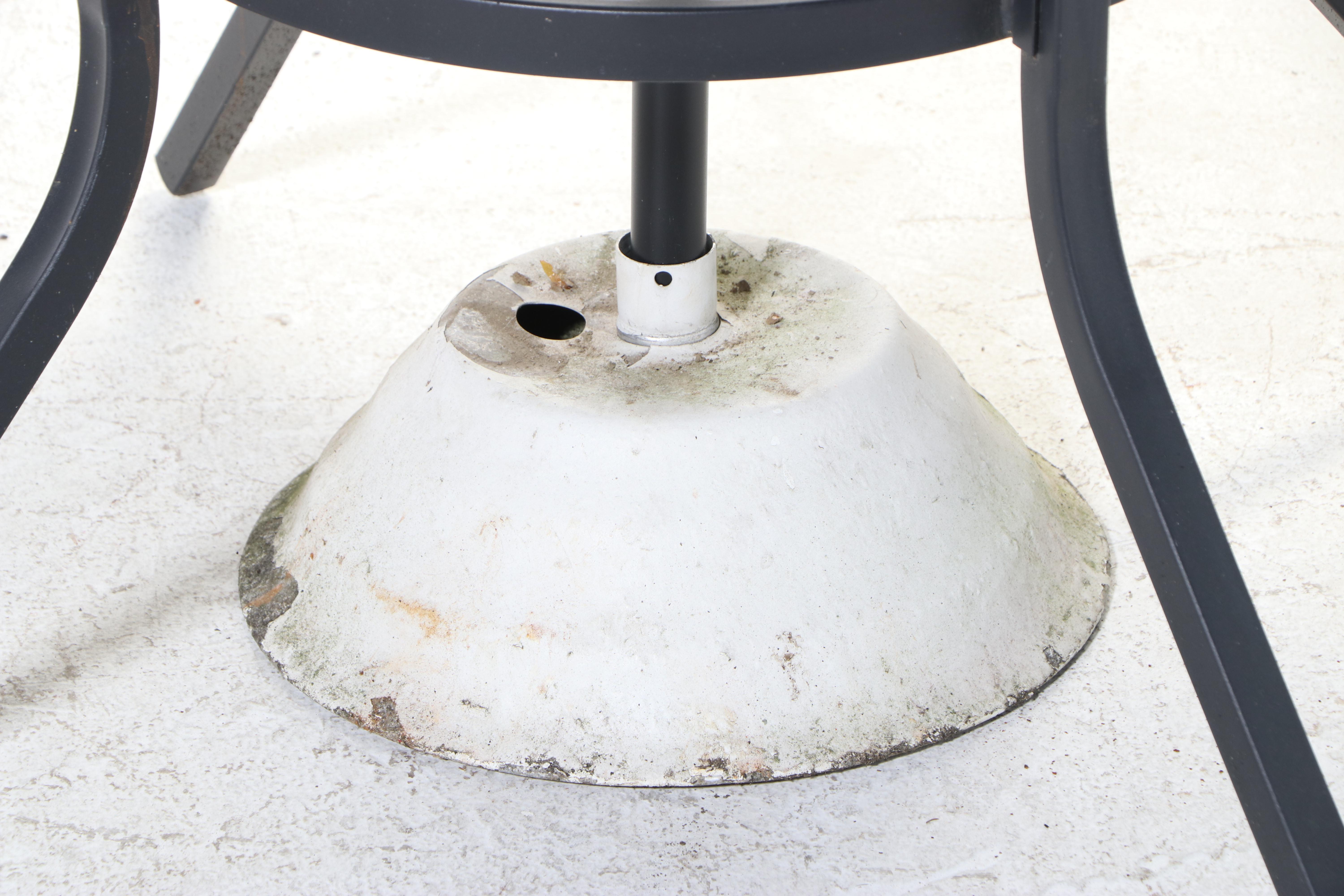 Contemporary Slatted Metal Patio Dining Table and Umbrella