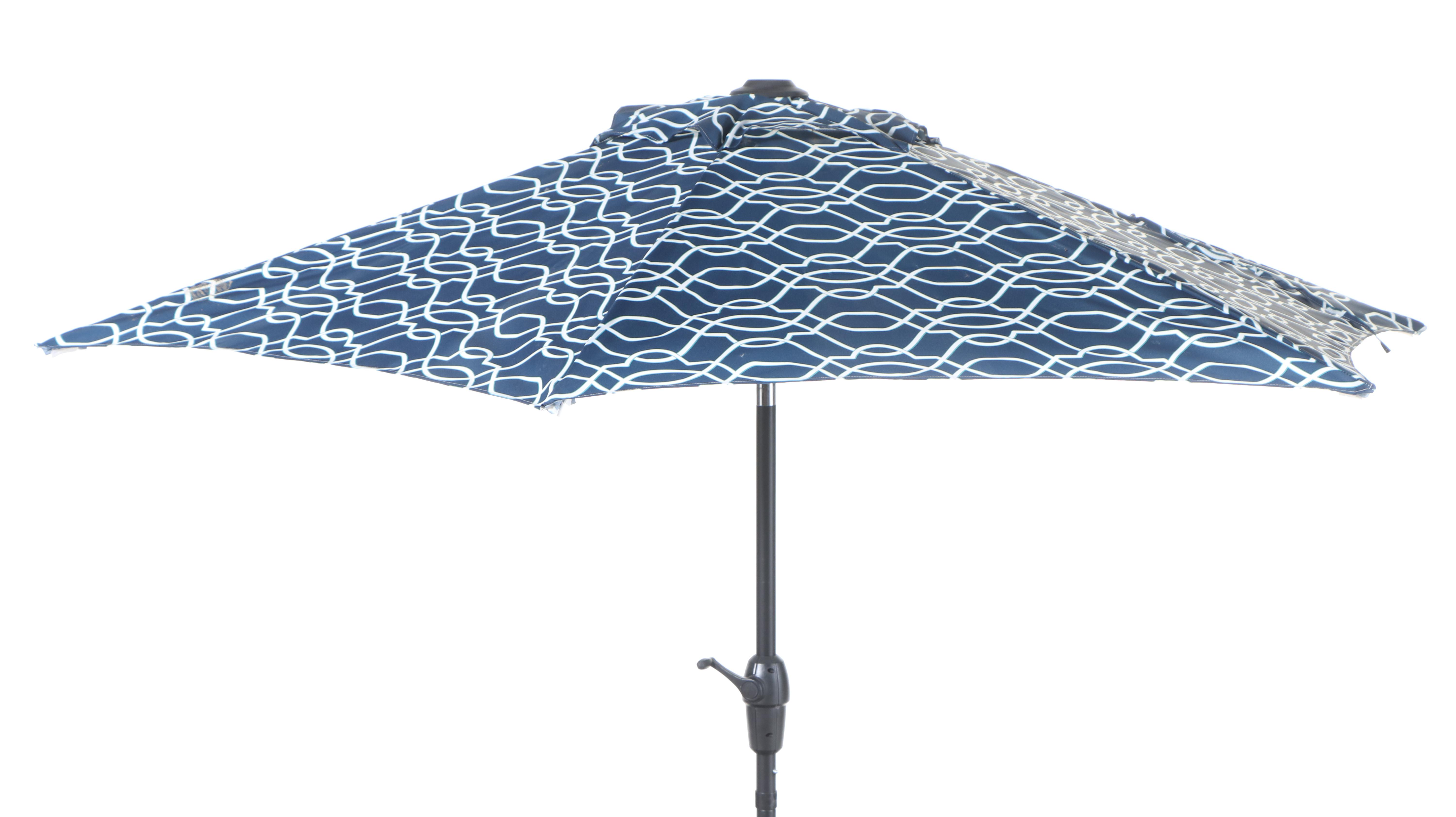 Contemporary Slatted Metal Patio Dining Table and Umbrella