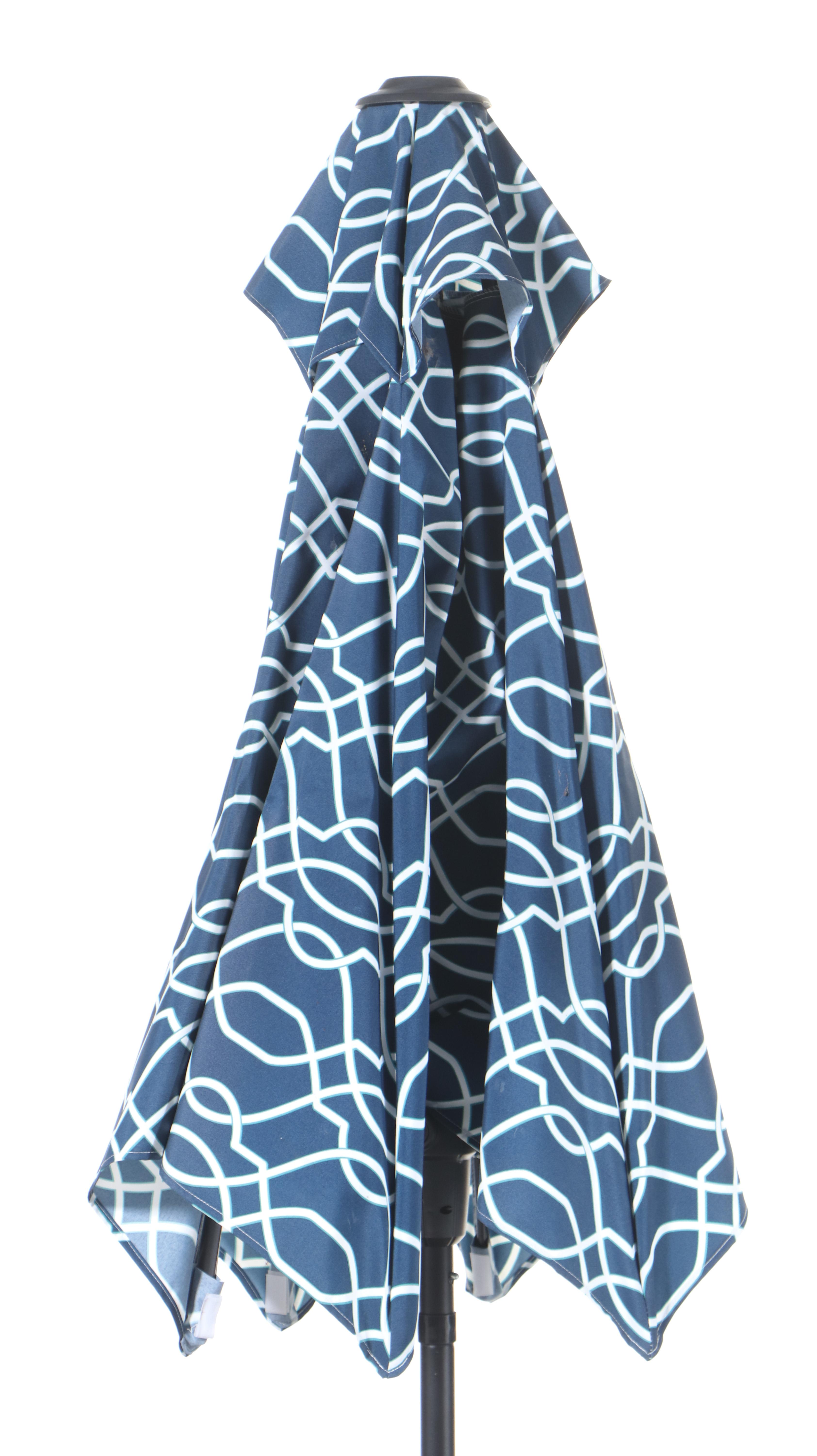 Contemporary Slatted Metal Patio Dining Table and Umbrella