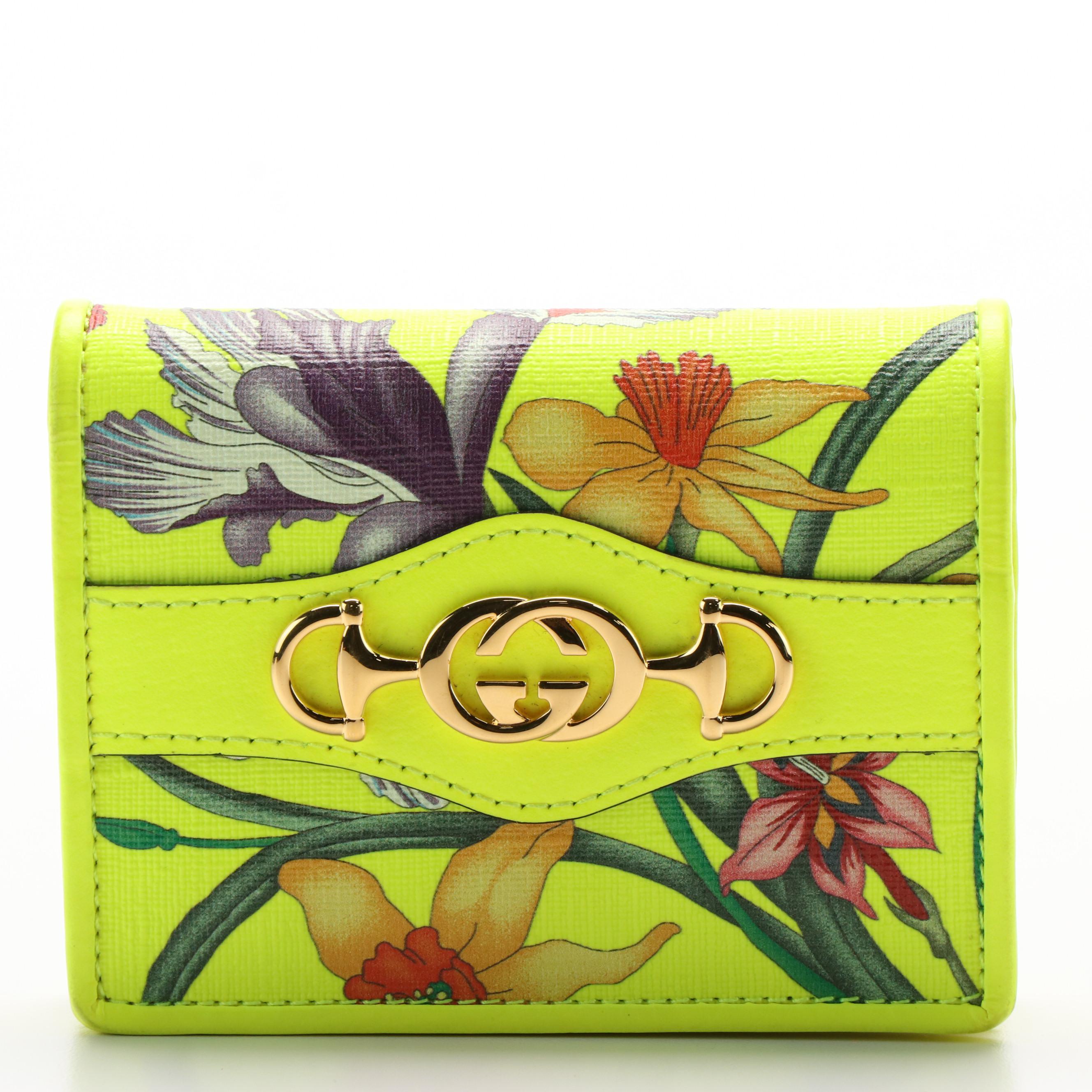 Gucci Bifold Wallet in Floral Neon Printed Leather