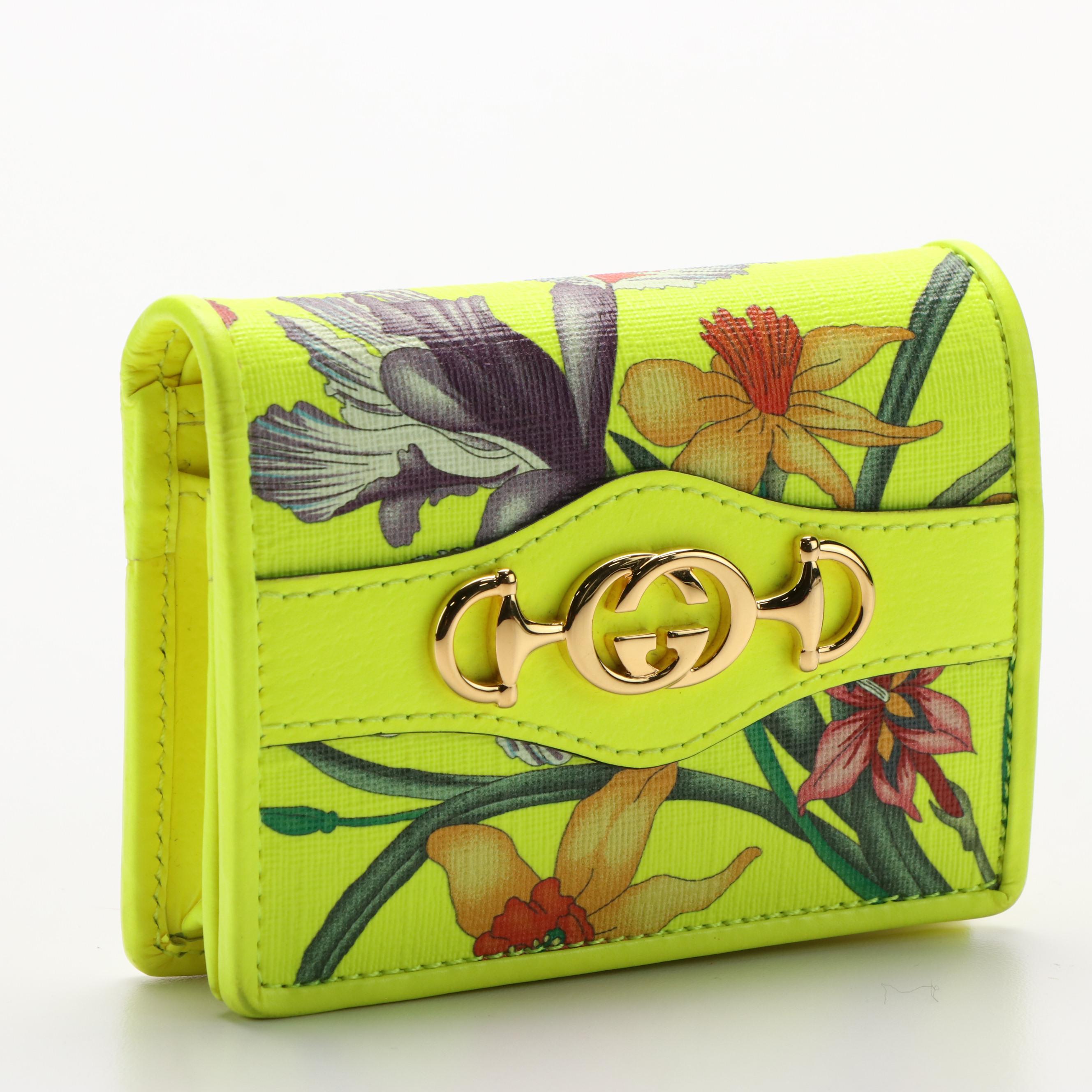 Gucci Bifold Wallet in Floral Neon Printed Leather